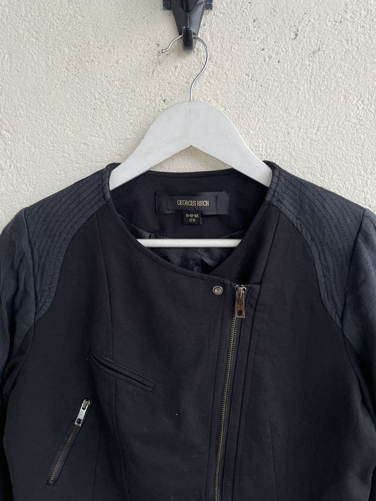 Helmut Lang Georges Rech Asymmetrical Zip Jacket Leather Panel Biker if6 Size US S / EU 44-46 / 1 - 2 Thumbnail
