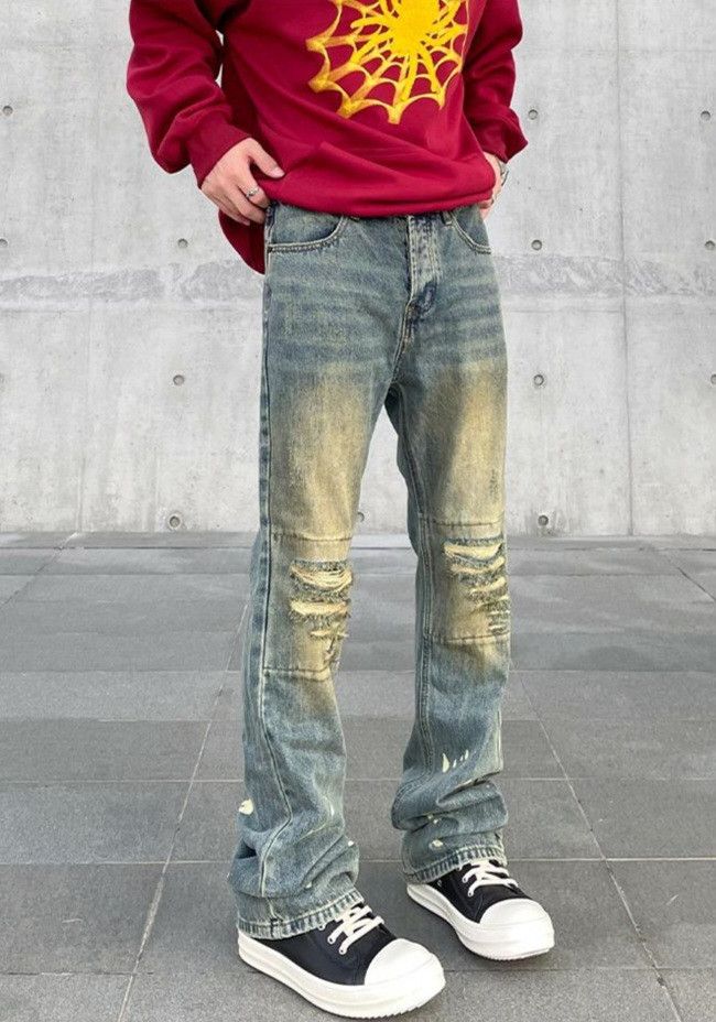 Jean × Vintage Y2K Straight-leg Pants Splash-ink for men Size US 26 / EU 42 - 2 Thumbnail
