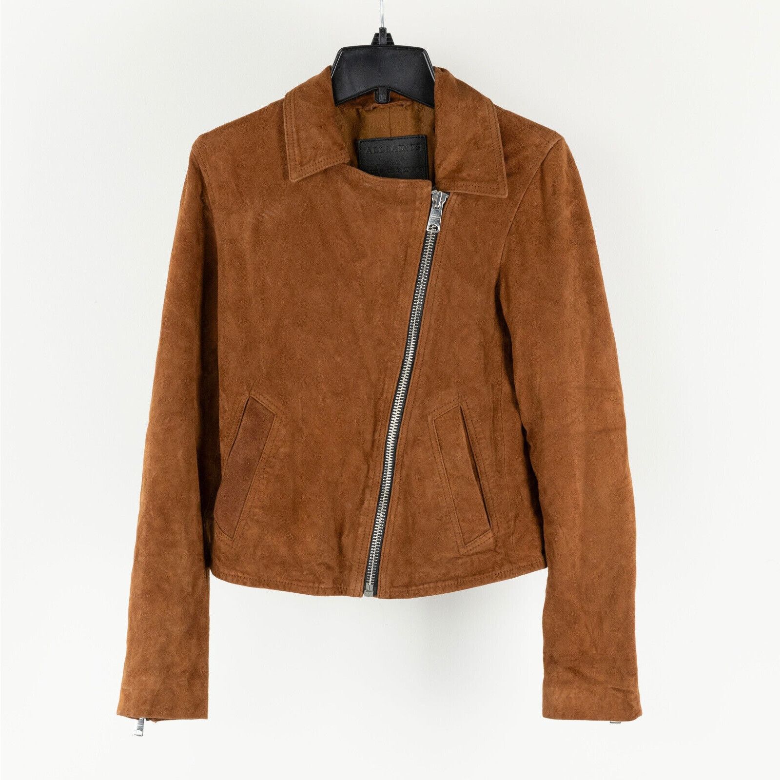 Allsaints Allsaints Women Vela Suede Biker Jacket Conker Brown Size 2 Size XS / US 0-2 / IT 36-38 - 1 Thumbnail