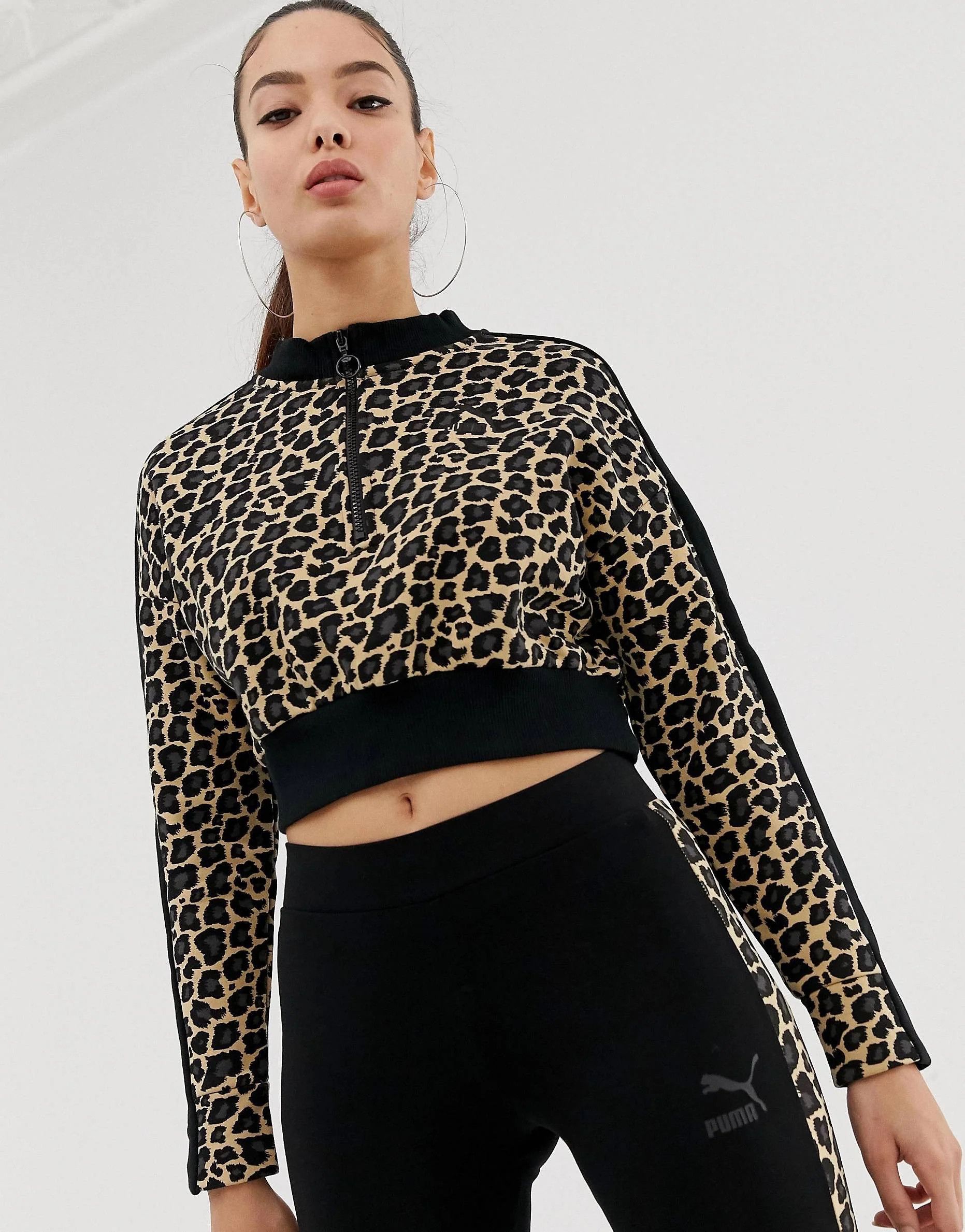 Puma Puma Wild Pack Leopard Cropped Half Zip Pullover Size M / US 6-8 / IT 42-44 - 1 Thumbnail