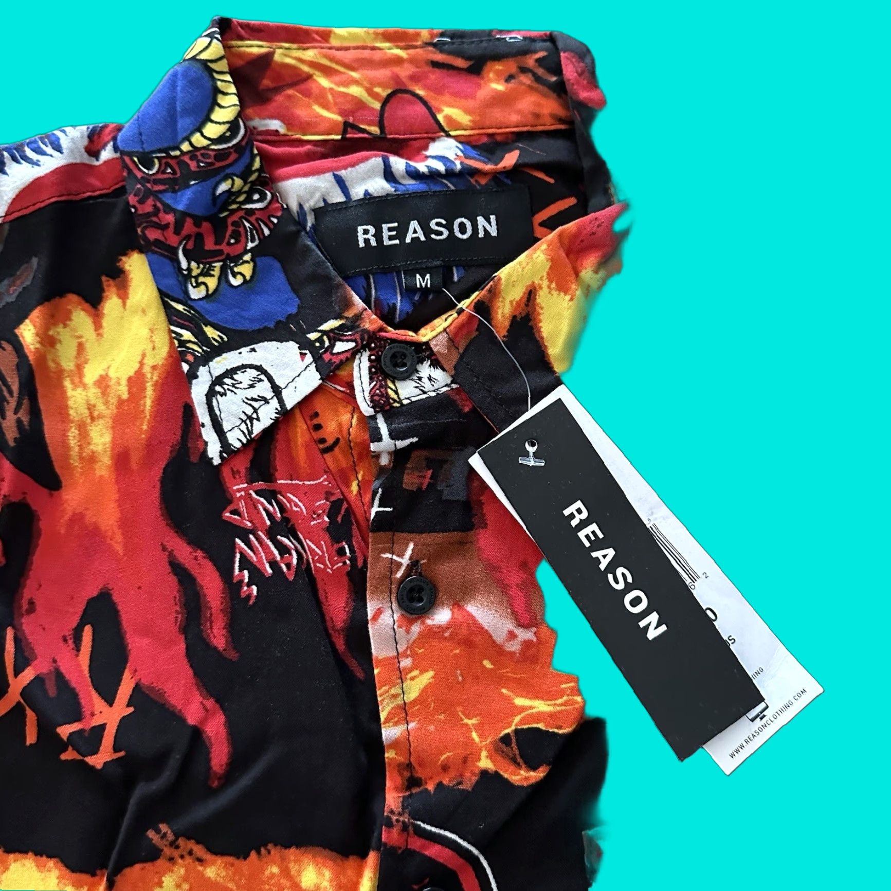 Reason Reason Button-Down Shirt Mens M Live Fast Grunge Biker Flames Shirt Mens M Multicolor USA 90s Size US M / EU 48-50 / 2 - 1 Thumbnail