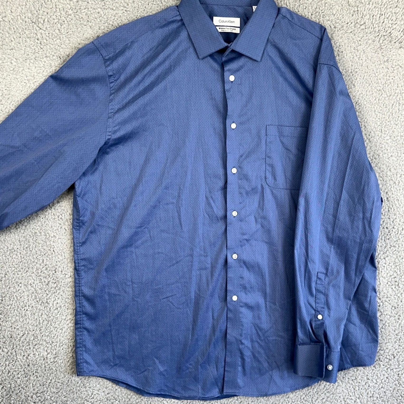 Calvin Klein Calvin Klein Dress Shirt Men XL 17-17.5 34-35 Blue Regular Wrinkle Free Stretch Long Sleeve Button Up Formal Shirt Mens Navy Blue Size 46R - 2 Thumbnail