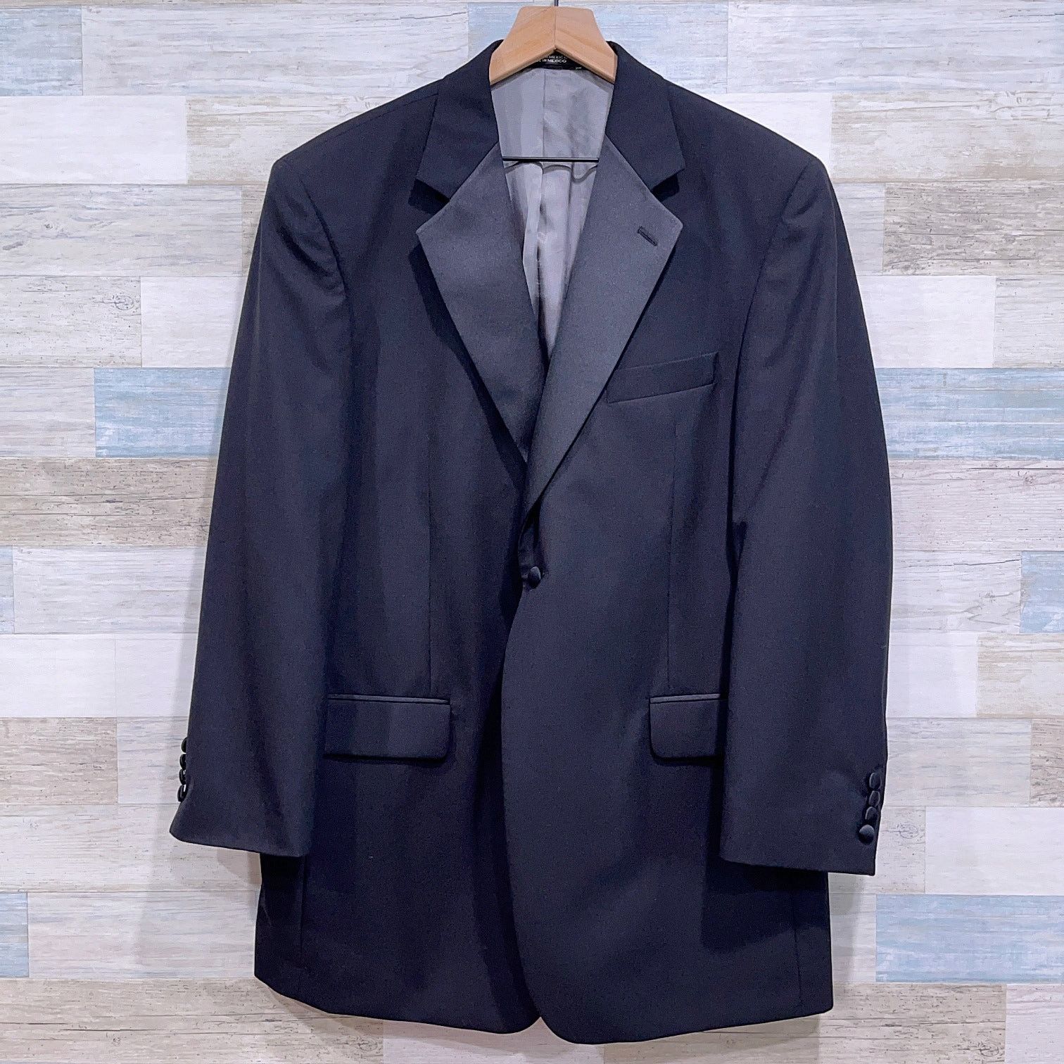 Stafford Stafford 100% Wool Notch Collar Tuxedo Suit Black 44L 40x30 Size 44R - 2 Thumbnail
