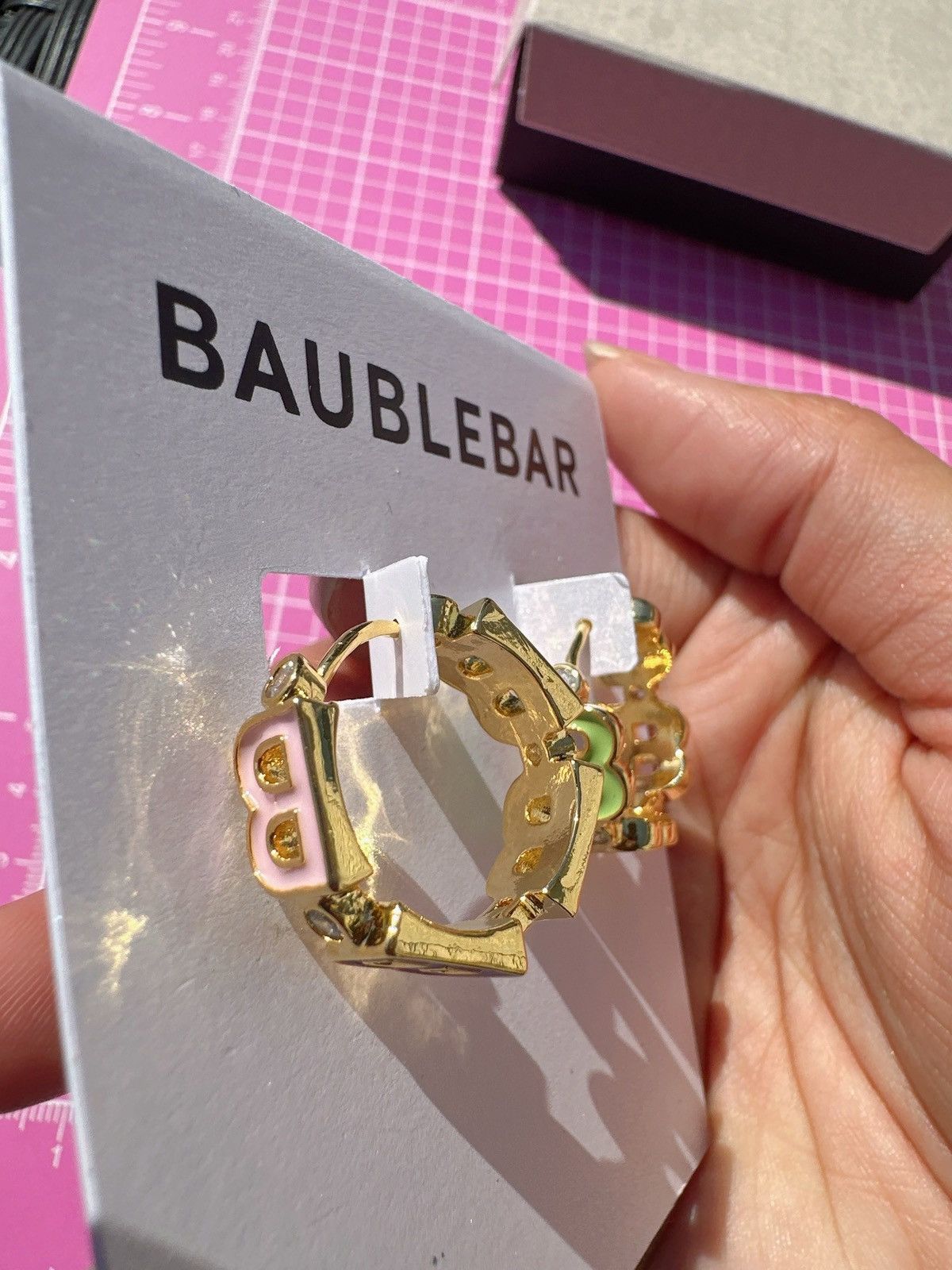 Designer BaubleBar multicolor letter B diamonds Gold Hoop clip on Size ONE SIZE - 6 Thumbnail