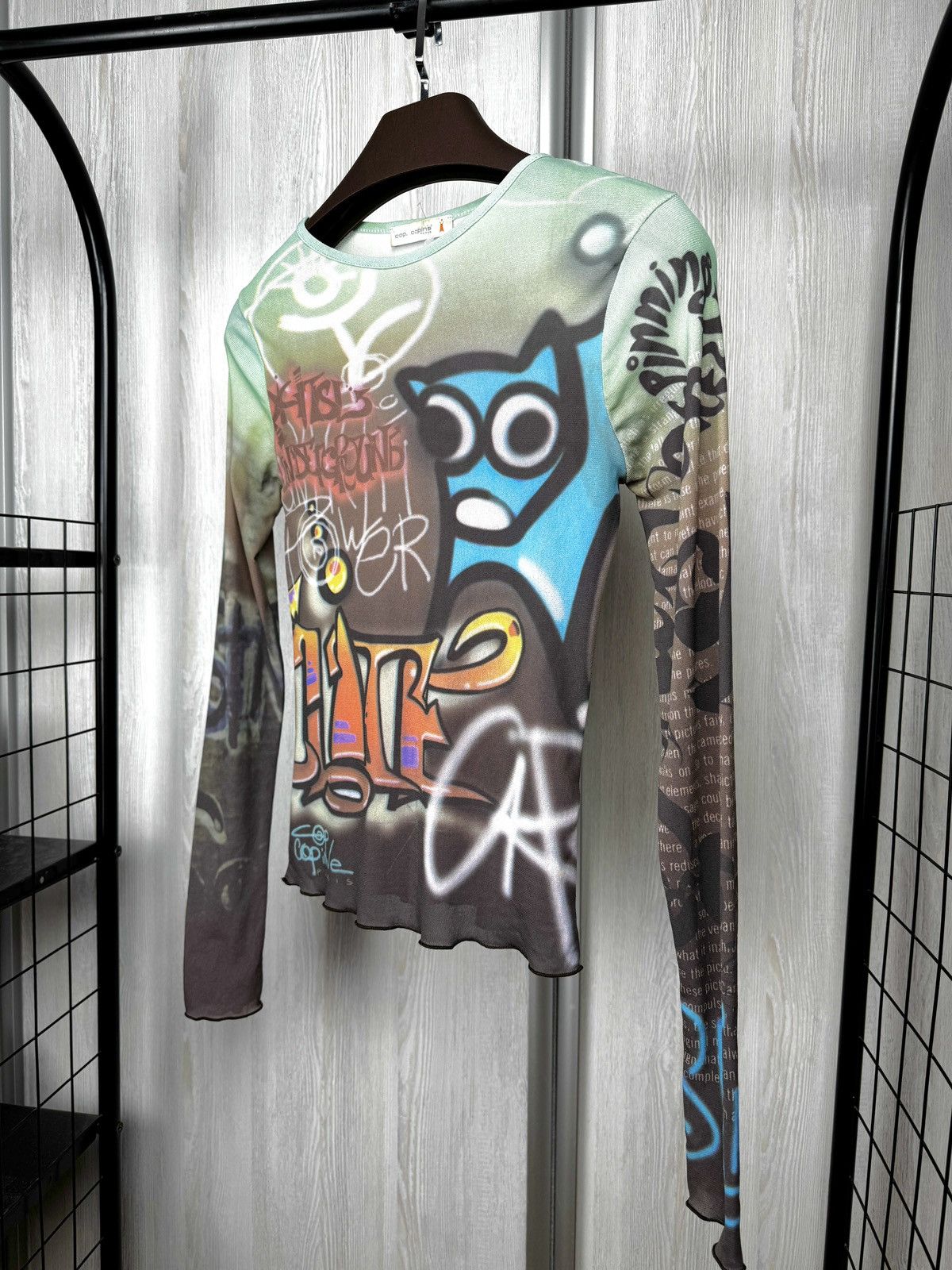 Cop Copine Cop Copine "Tago" Long Sleeve Mesh Top Graffiti print Tee Size M / US 6-8 / IT 42-44 - 6 Thumbnail