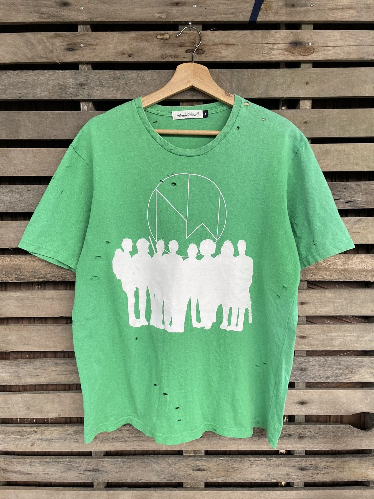 image of Undercover The New Warriors Distressed Tshirt in Green, Men's (Size Medium)