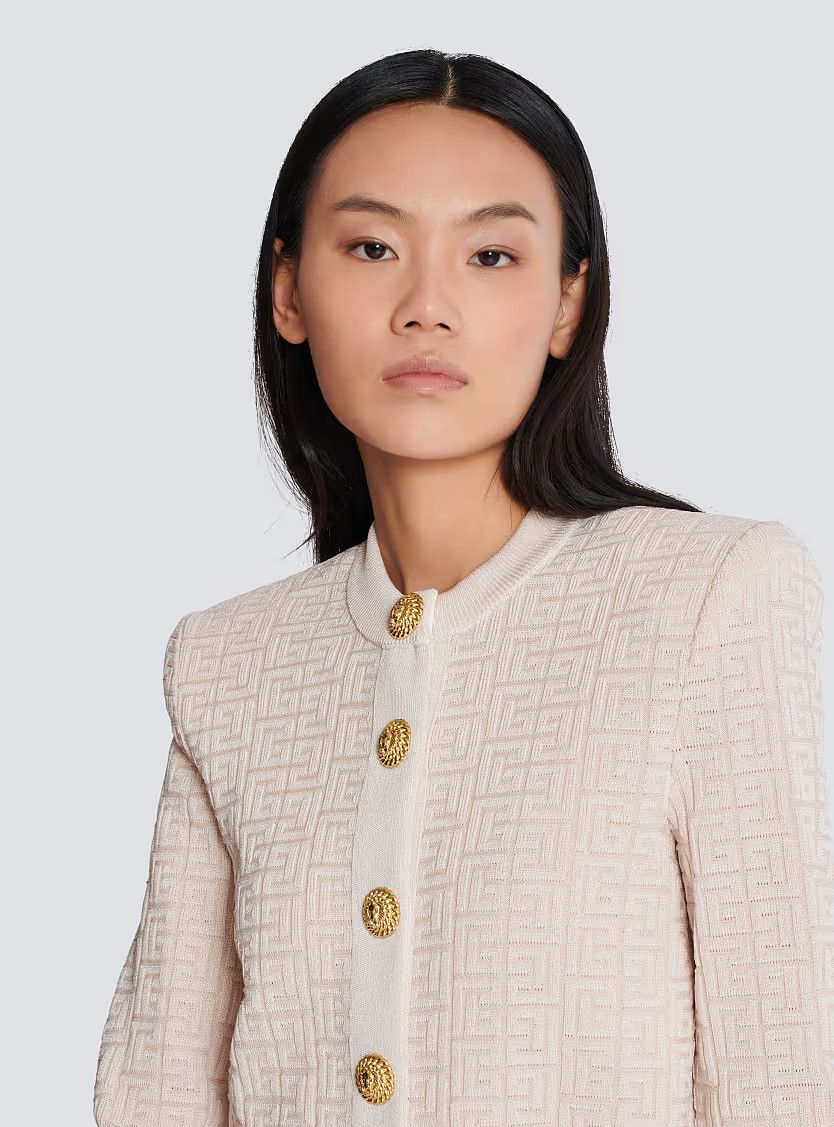 Balmain o1s1wg111225 Labyrinth Knit Cardigan in Beige Size M / US 6-8 / IT 42-44 - 6 Thumbnail