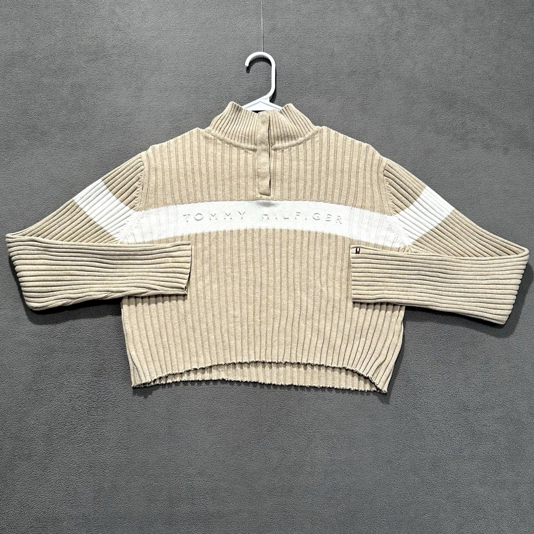 Tommy Hilfiger Tommy Hilfiger Sweater Womens XL Beige Striped Ribbed Knit Cropped Pullover GUC Size M / US 6-8 / IT 42-44 - 2 Thumbnail