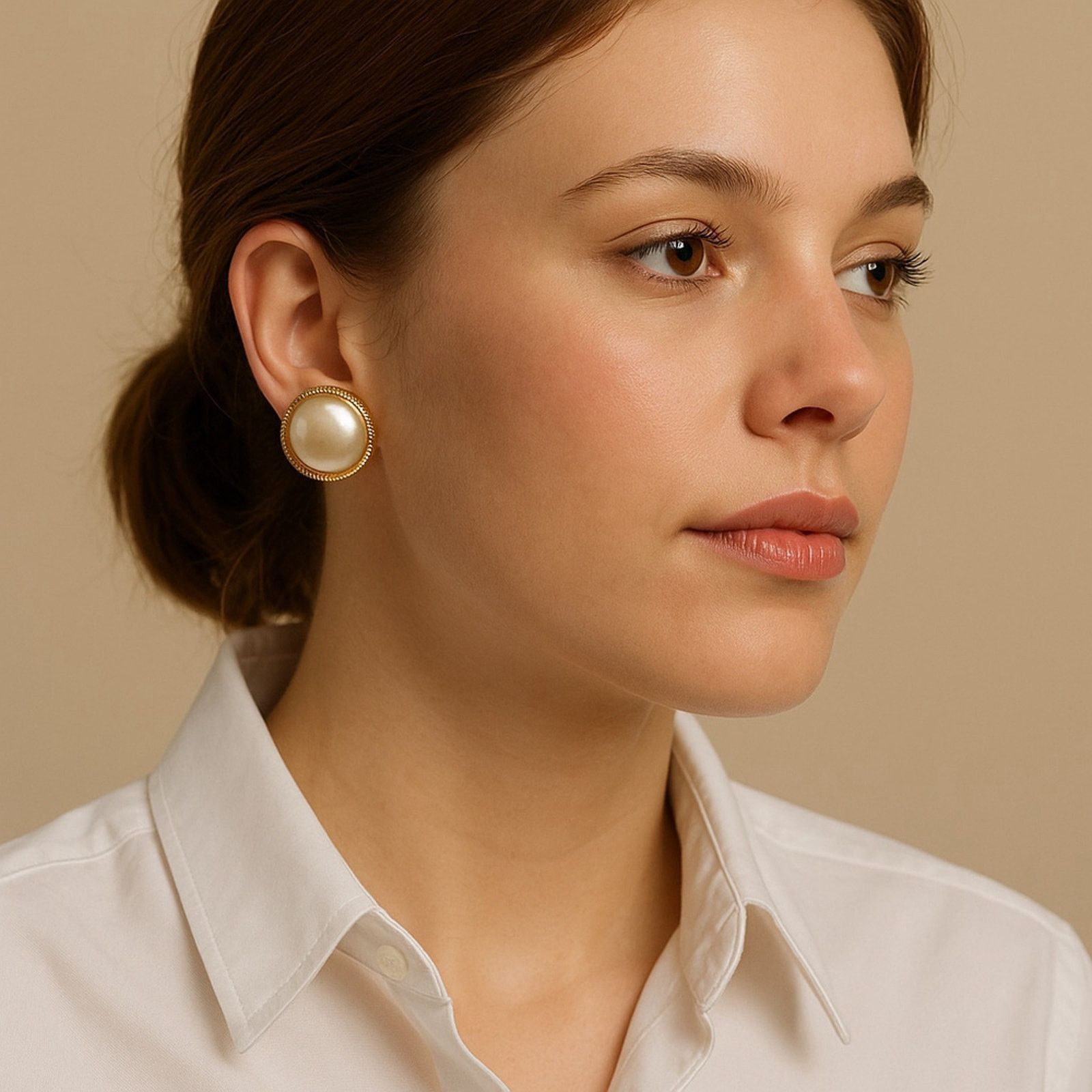Vintage Vintage Gold Clip-On Earrings Faux Pearl Dome Round Retro Size ONE SIZE - 1 Thumbnail