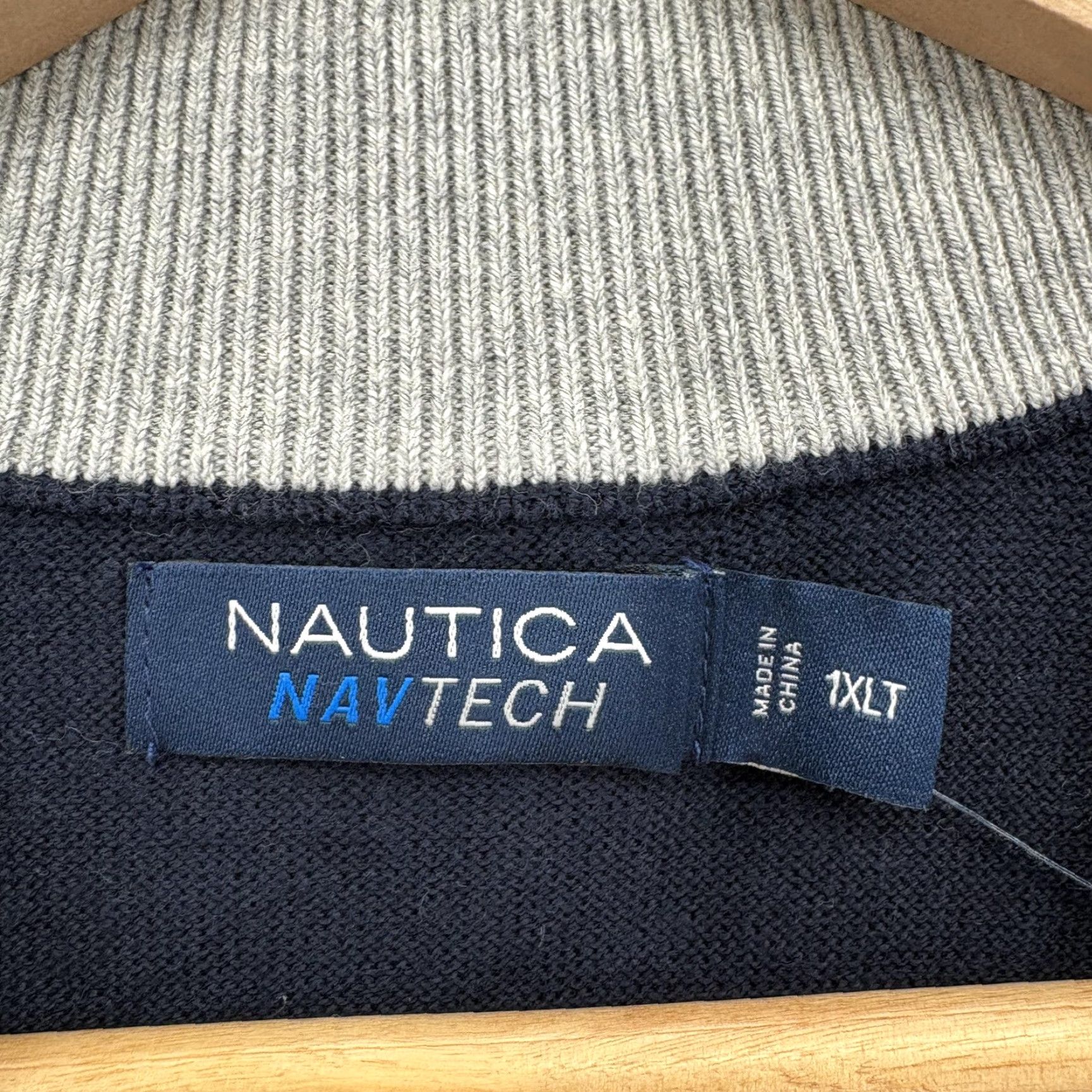 Nautica Nautica Navtech Sweater Mens XLT Navy Blue Cotton Blend 1/4 Zip Mock Neck NWT Size US XL / EU 56 / 4 - 4 Thumbnail