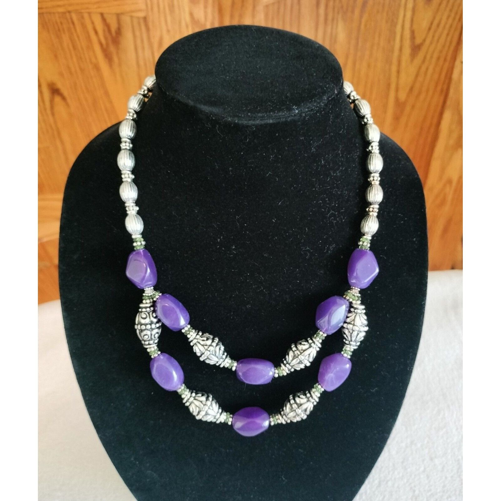 Vintage Avon Vintage Necklace Earrings Set Bold Amethyst Button Silv Size ONE SIZE - 21 Thumbnail