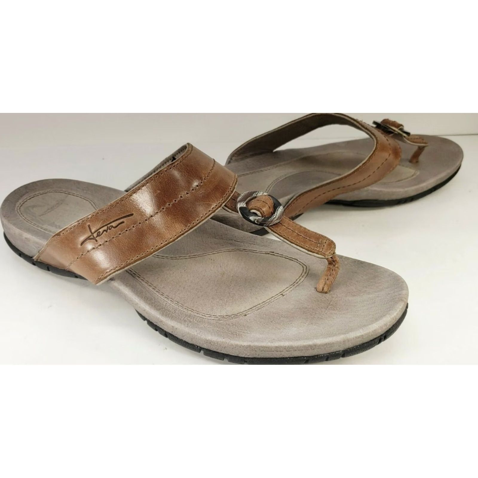Teva Teva Keelie Women's Sandals Flip Flops Size 8M Brown Leather Casual Thong Size US 8 / IT 38 - 2 Thumbnail