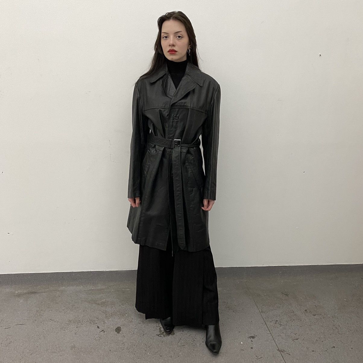 image of Leather Jacket x Vintage 90’S Leather Coat Avant Garde Archive Designer in Black (Size Medium)