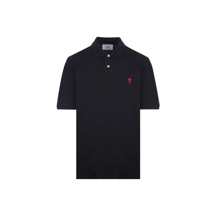 AMI Love Logo Black Short Sleeve Polo 0079