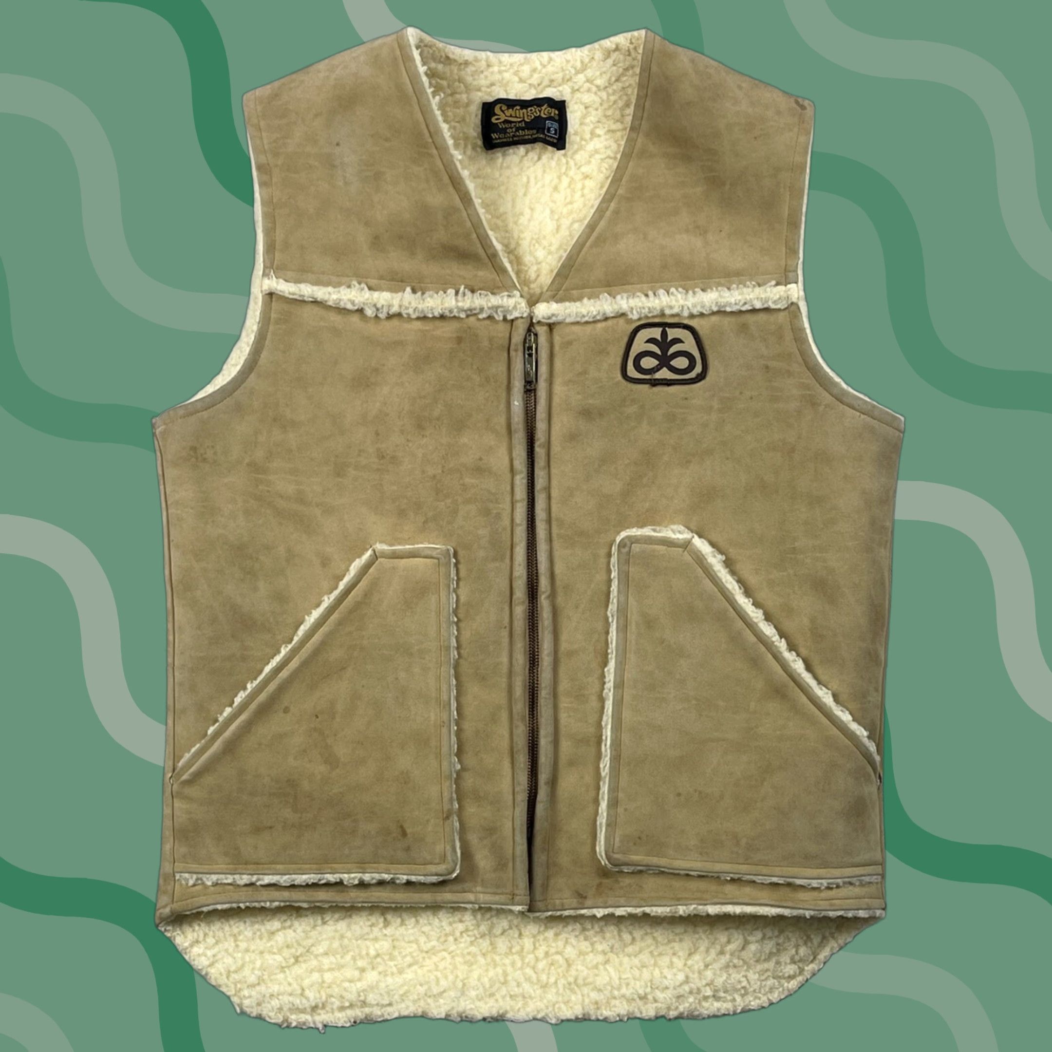 Vintage VINTAGE SWINGSTER Vest Suede Leather Sherpa Lined Casual Hippy 1970s Beige Size L Mens Size US L / EU 52-54 / 3 - 1 Thumbnail