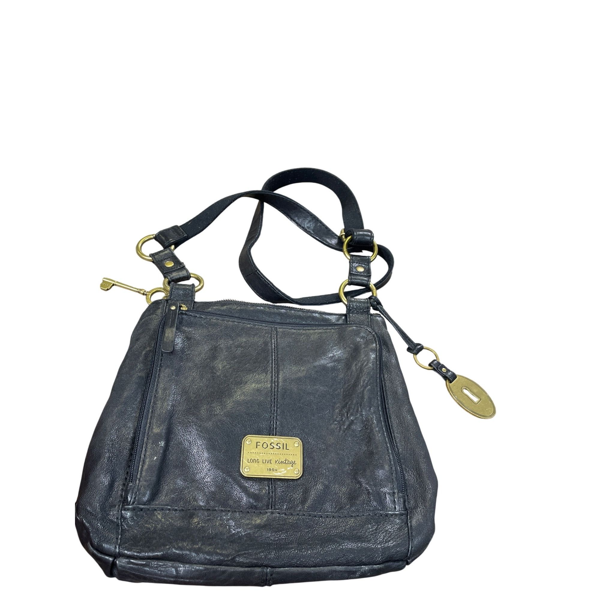 Fossil Fossil Long Live Vintage Womens Black Leather Crossbody Han Size ONE SIZE - 1 Thumbnail