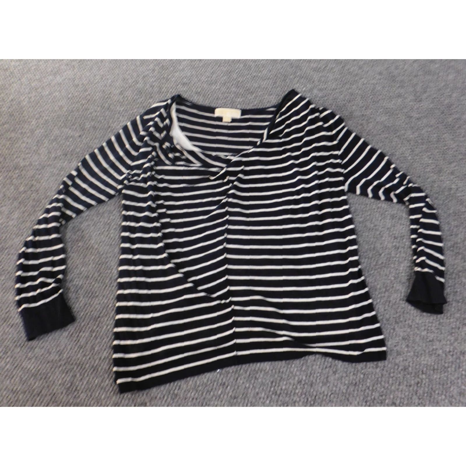 Michael Kors Michael Kors Blouse Women XL Blue Striped Pullover Round Neck Casual Denim Cotton Ruffle Stretch Regular Classic Basic Shirt Top Size XL / US 12-14 / IT 48-50 - 2 Thumbnail