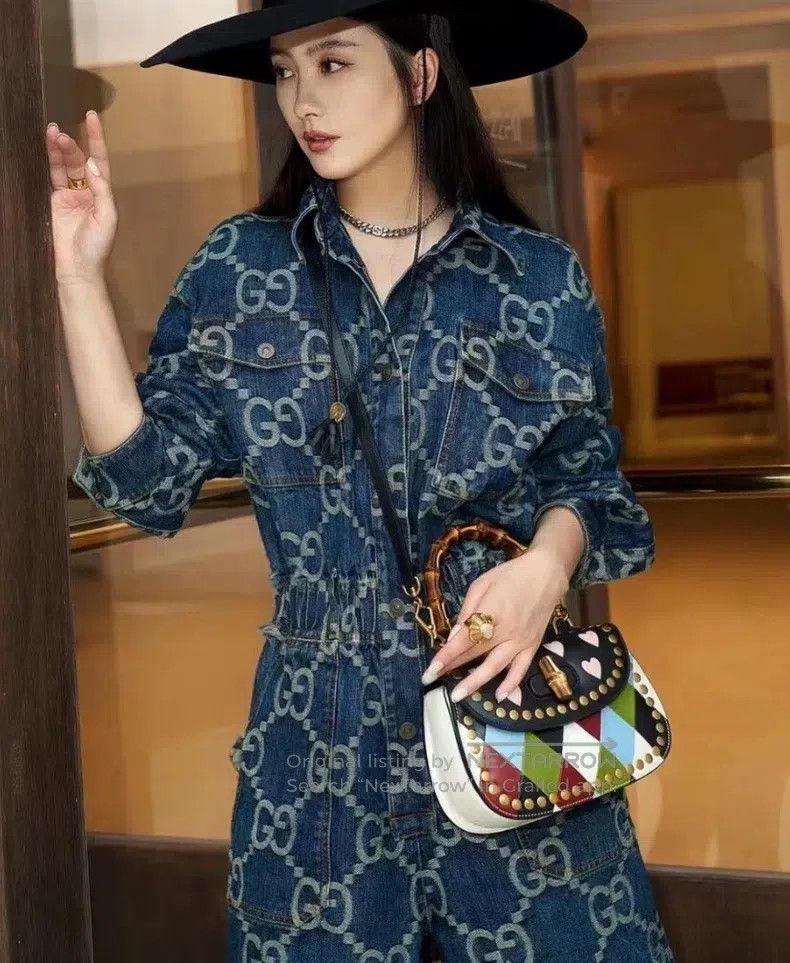 Gucci Gucci Dark blue logo jacquard full-print cotton lapel sing Size 27" / US 4 / IT 40 - 7 Thumbnail