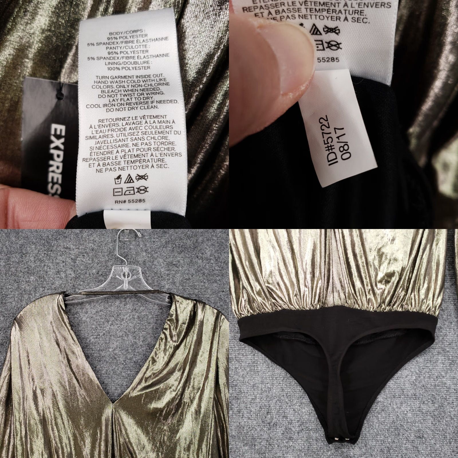 Express Express Bodysuit Womens S Gold Metallic V Neck Long Sleeve Thong Sexy One Piece Top Hat? Size S / US 4 / IT 40 - 9 Thumbnail