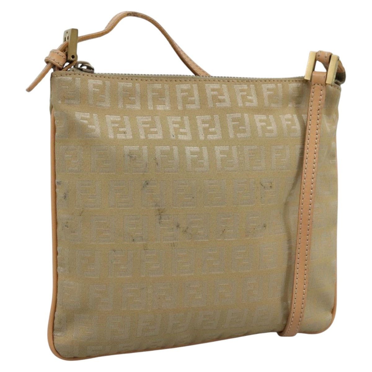 Fendi FENDI Zucchino Canvas Shoulder Bag Beige Gold Size ONE SIZE - 1 Thumbnail