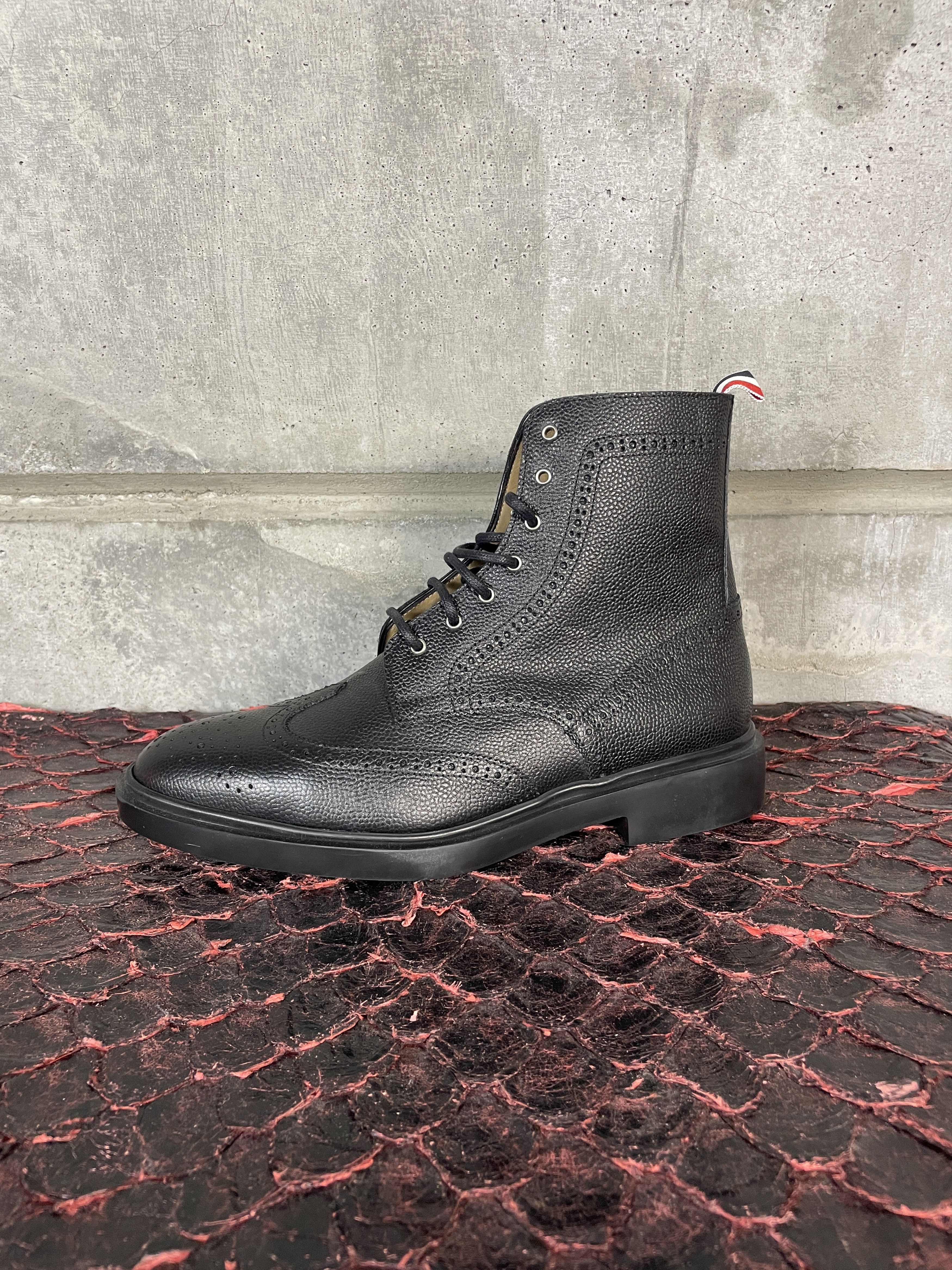 Thom Browne Classic Leather Wingtip Boots rubber sole pebble