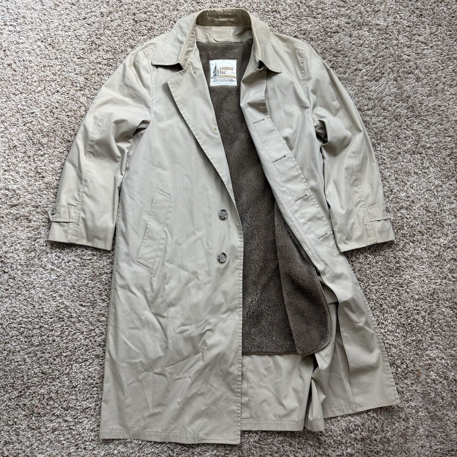 London Fog × Vintage London Fog Trench Coat Tan Overcoat Jacket Fleece Lined Size US M / EU 48-50 / 2 - 1 Thumbnail