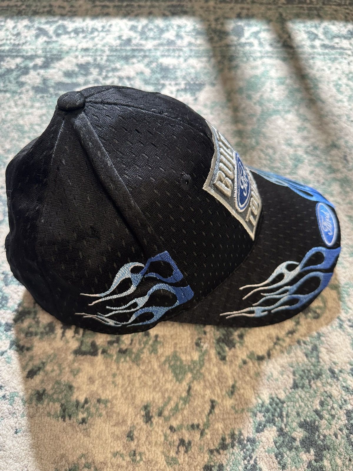 Ford × Vintage Vintage Ford Racing Black and Blue Flames Fire Baseball Cap Size ONE SIZE - 3 Thumbnail