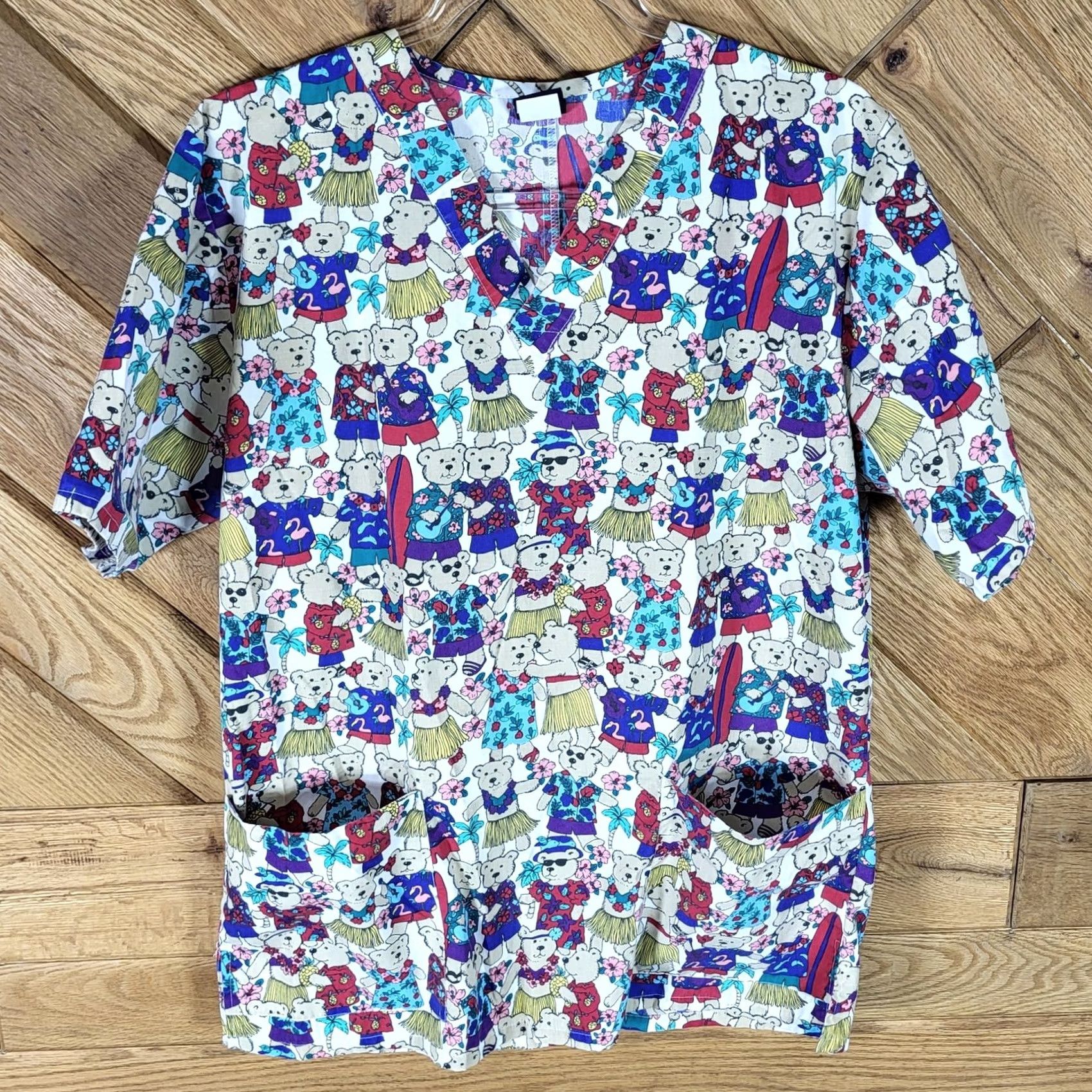 Vintage Barco Scrub Top Womens Size S Medical V-Neck Hawaiian Bear Print Pockets Size S / US 4 / IT 40 - 6 Thumbnail
