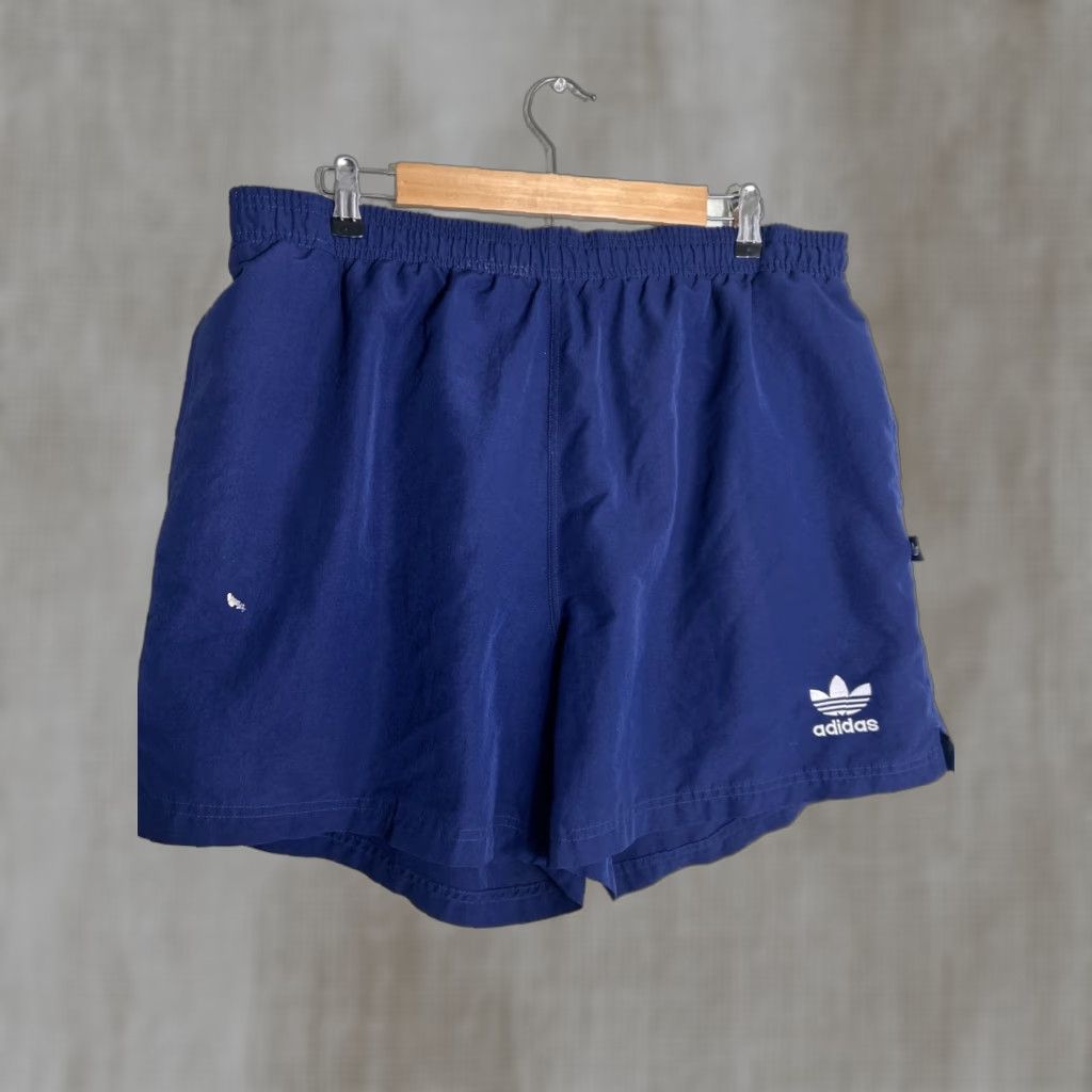 VINTAGE adidas Shorts Mens XL Navy Blue Running USA 80s Trefoil Elastic Waist Drawstring Pockets 36x5