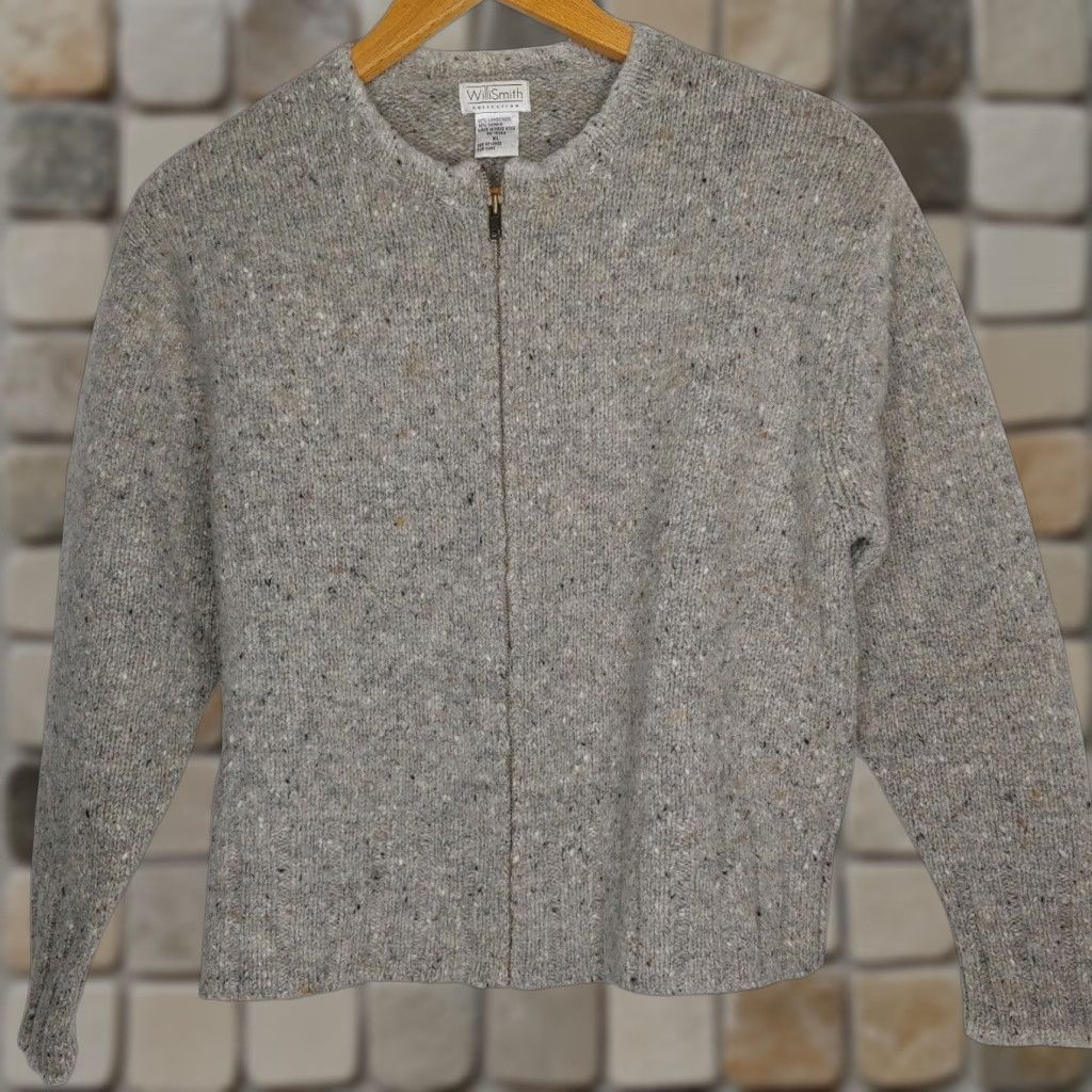 Willi Smith VINTAGE Willi Smith Sweater Women XL Cropped Zip Up Cardigan Knit Mohair Lambswool Gray Natural Size XL / US 12-14 / IT 48-50 - 1 Thumbnail
