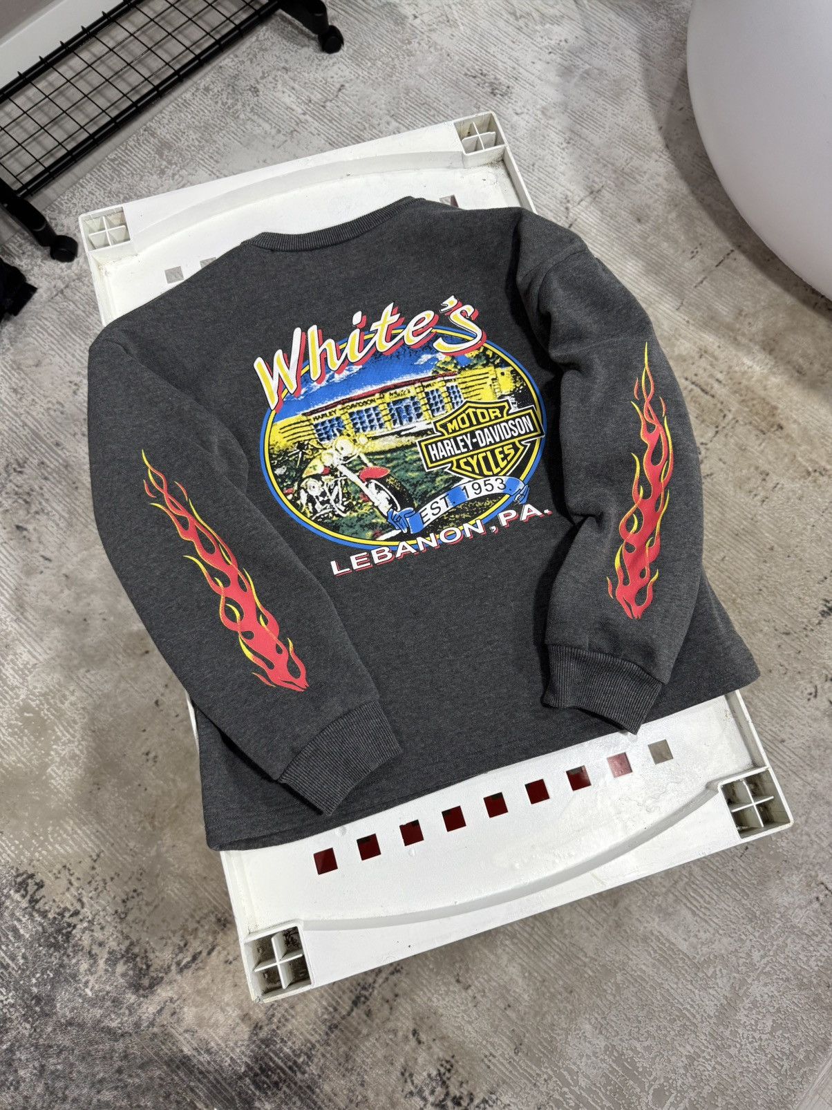 Vintage Harley Davidson Flame Big Logo Hoodie Fire Sleeves