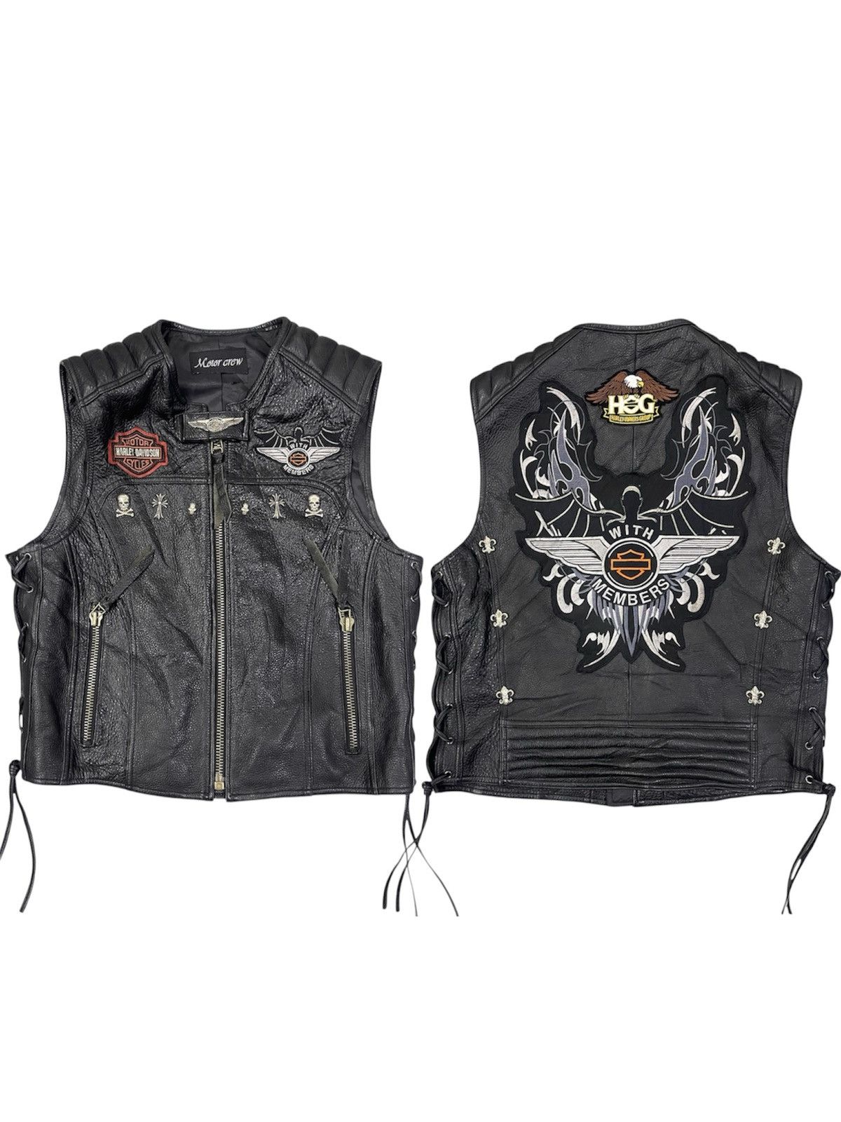 Harley Davidson HD HOG with cross and skull studded bikers leather vest Size US M / EU 48-50 / 2 - 1 Thumbnail