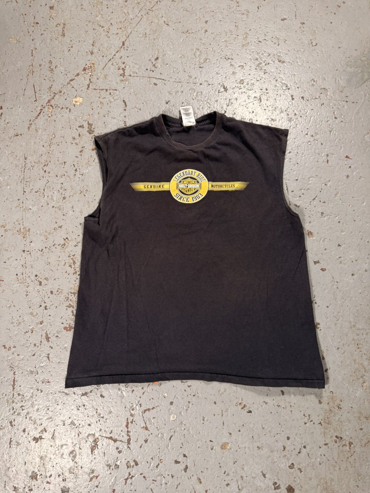 Harley Davidson Vintage Harley Davidson Yellow Pinstripe Cutoff Tank Top Size US L / EU 52-54 / 3 - 3 Thumbnail