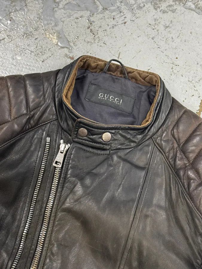 Gucci 2000s Gucci Brown Asymmetrical Zip Biker Leather Jacket Size US M / EU 48-50 / 2 - 12 Thumbnail