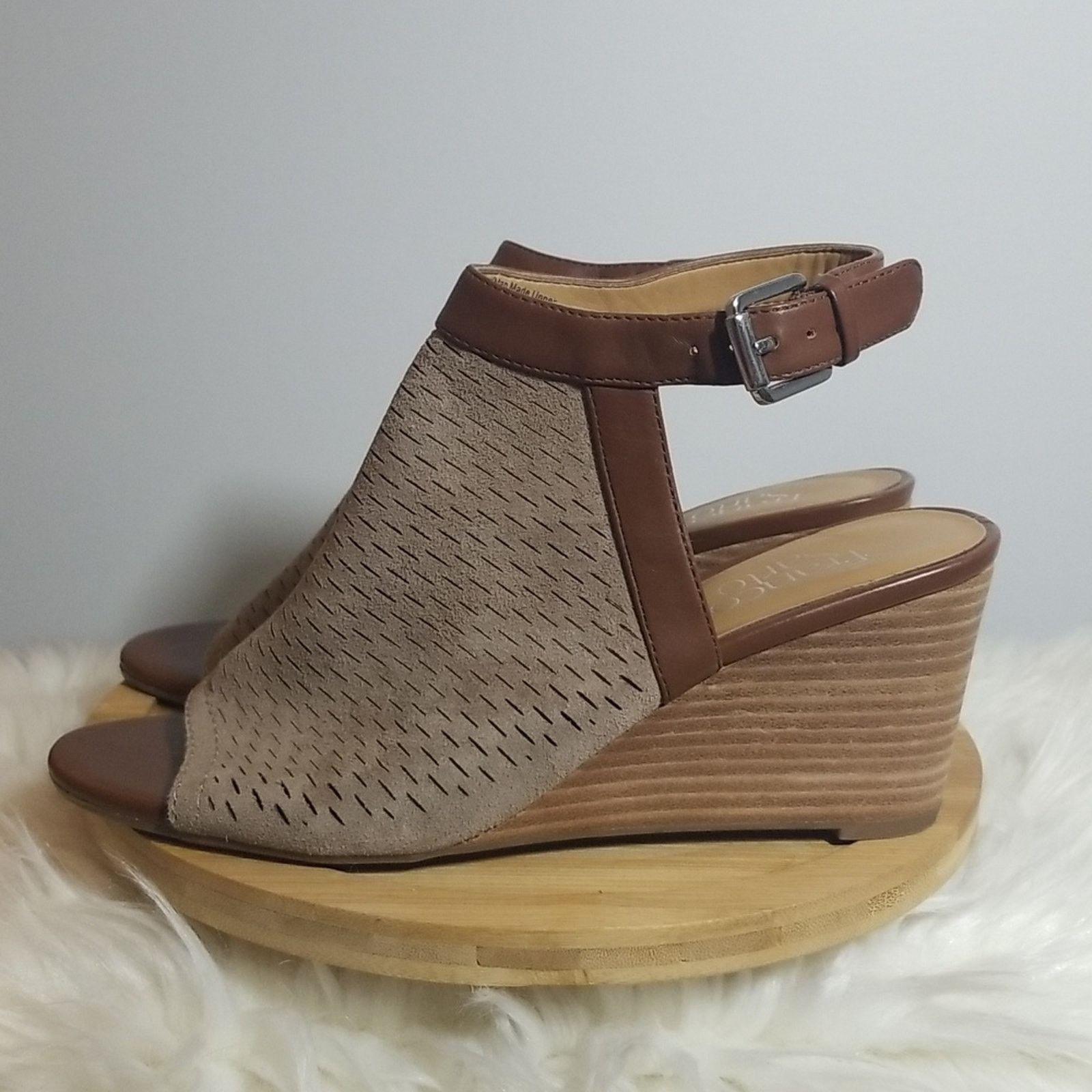 Franco Sarto Franco Sarto Martha Suede Wedge Peeptoe Sandal Size US 7.5 / IT 37.5 - 2 Thumbnail