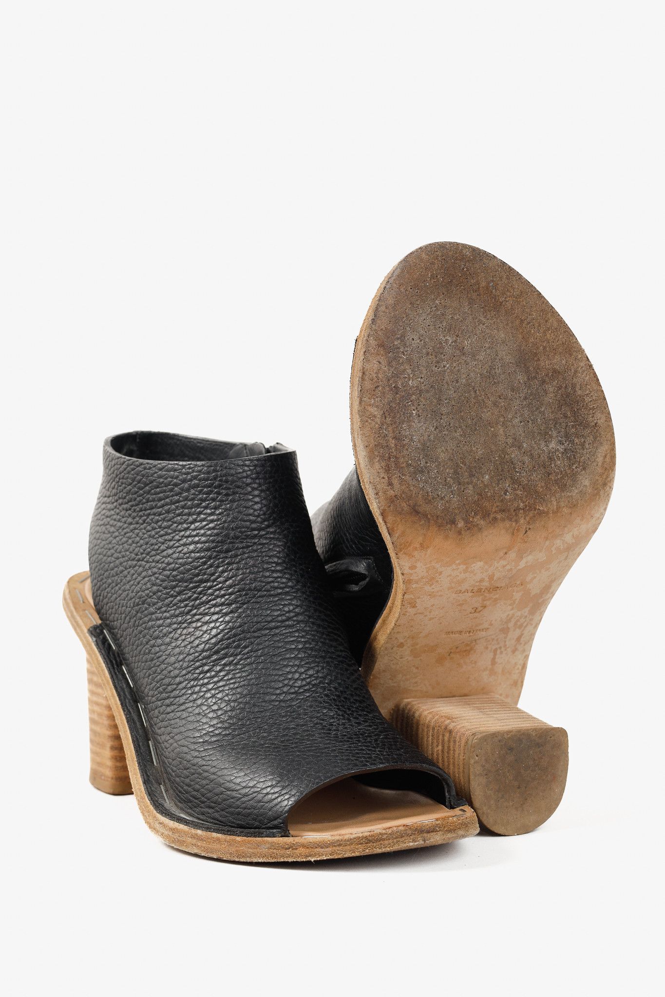 Balenciaga Balenciaga Black Pebbled-Leather Peep-Toe Sandals Size US 6.5 / IT 36.5 - 4 Thumbnail