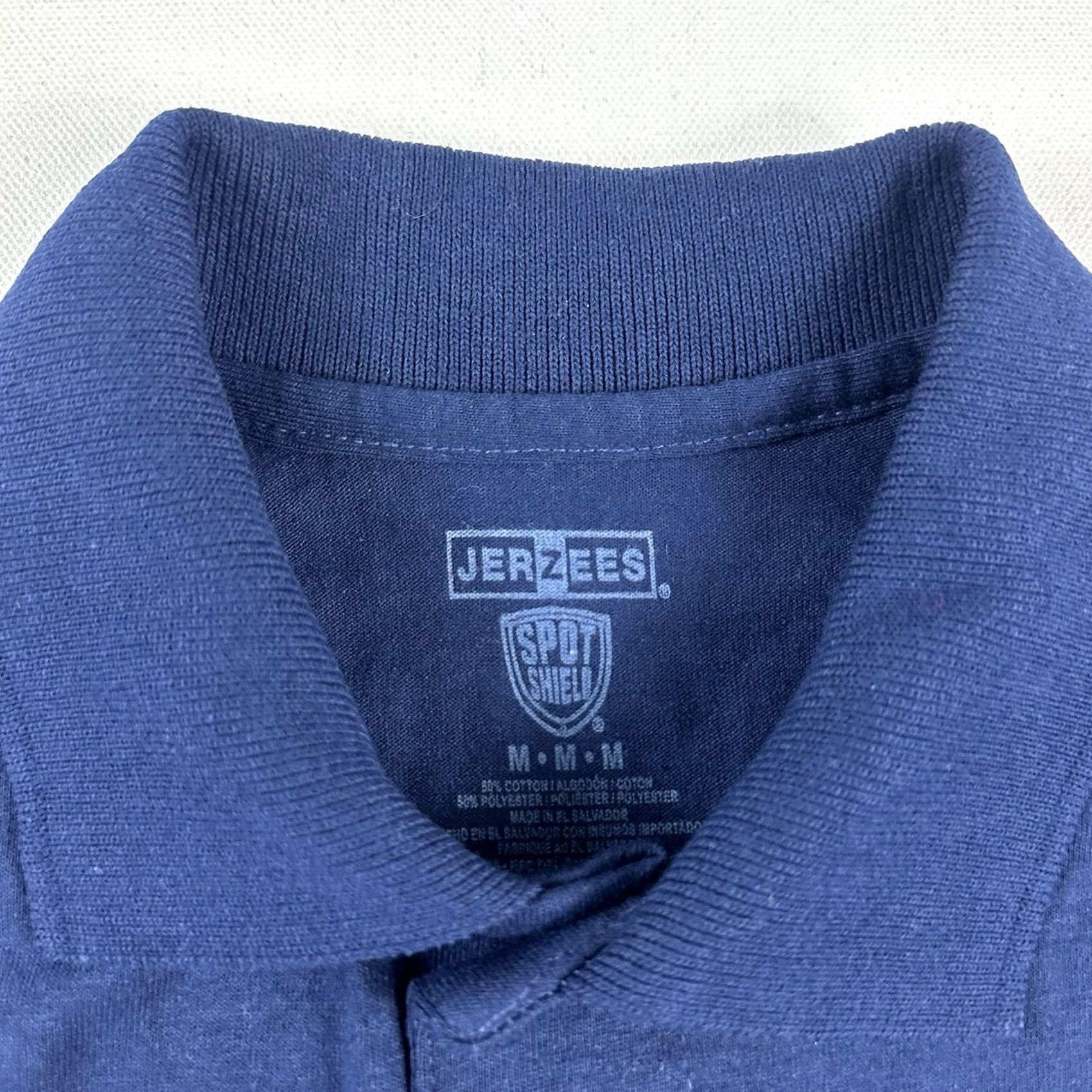 Jerzees JERZEES Polo Shirt SpotShield Mens Medium Navy Blue Short Sleeve Shirt Size US M / EU 48-50 / 2 - 7 Thumbnail