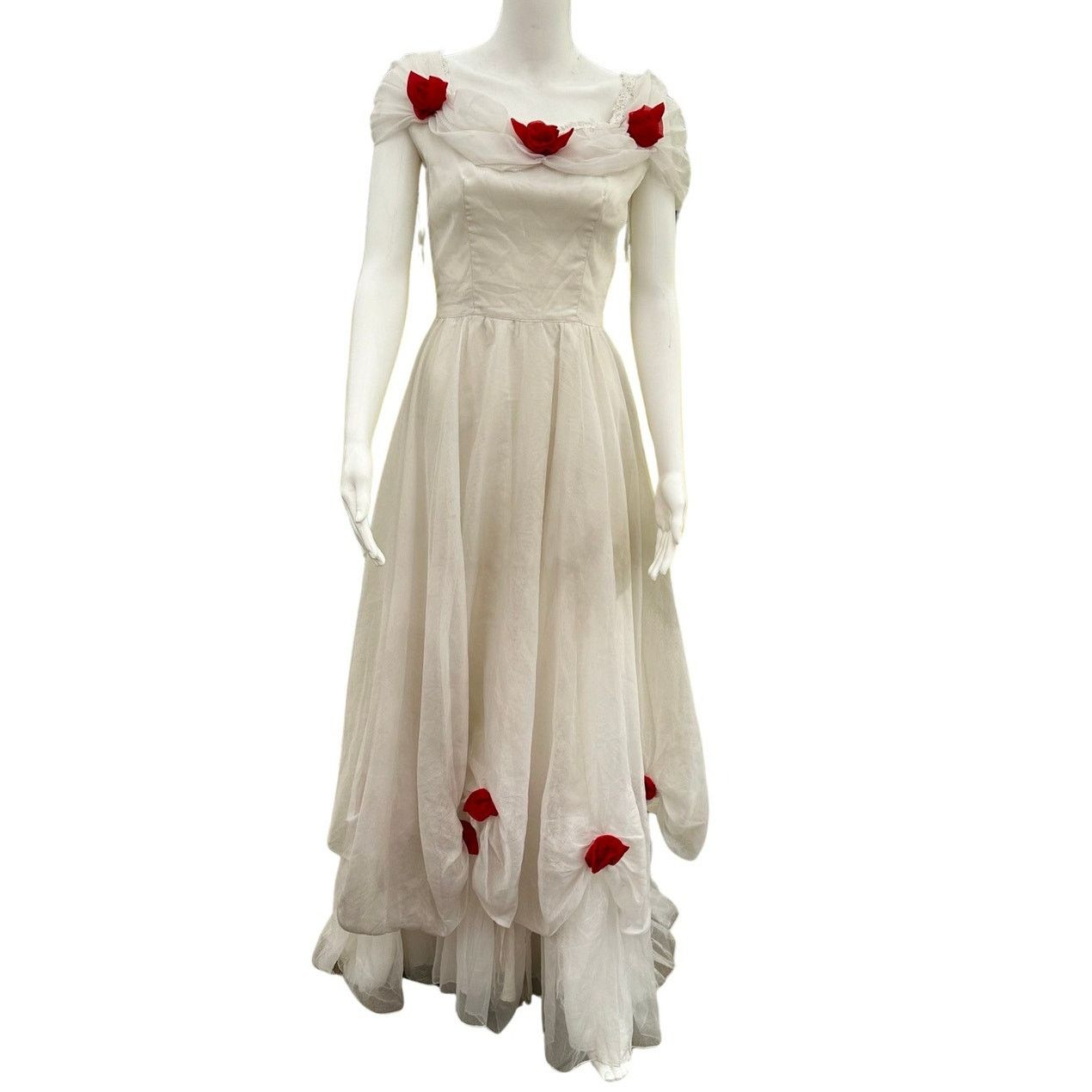 image of Vintage 1950S White Gown Red Rosettes Prom Wedding Formal Size Xs, Women's