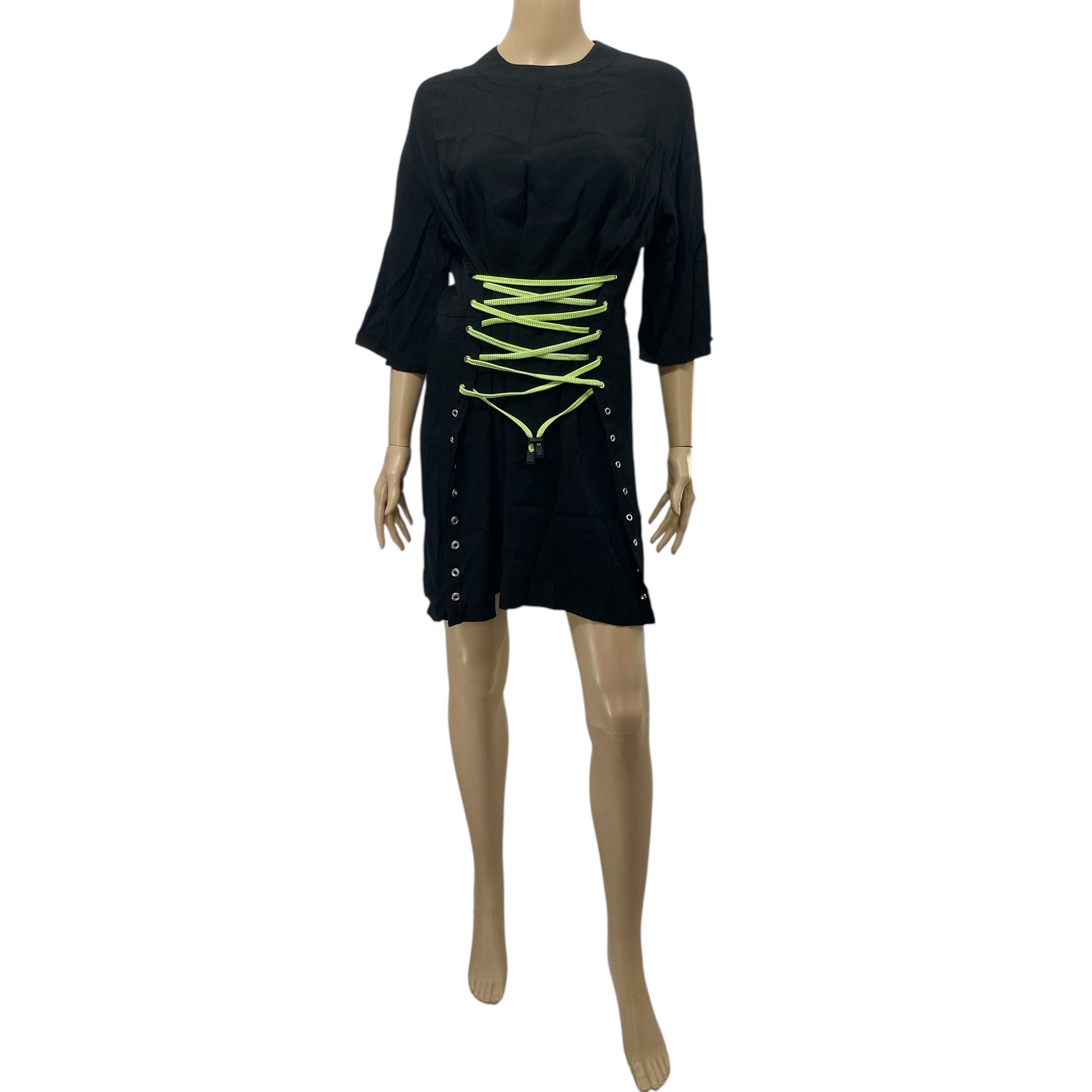 Black Green Lace Up Dress