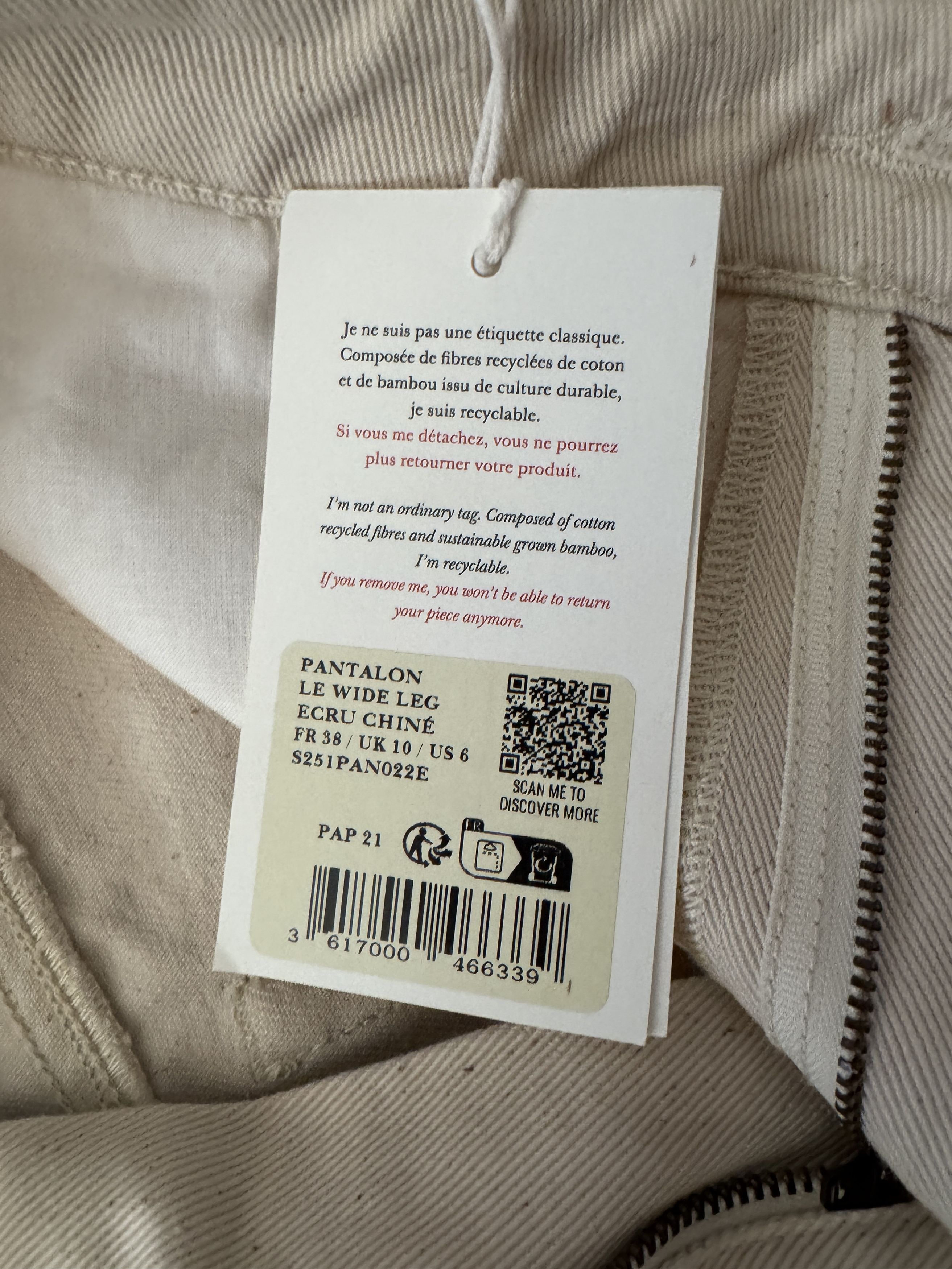 Sezane Sezane Wide Leg Trousers - Mottled Ecru - 6 Size 28" / US 6 / IT 42 - 3 Thumbnail