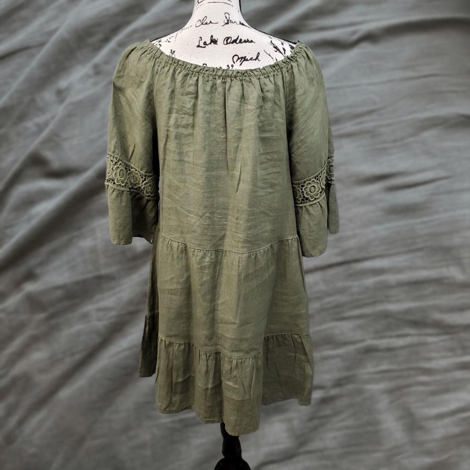 Vintage Terzo Millennio Dress Womens S Green Crochet Lace Trim Tiered Boat Neck Midi Sleeve 3/4 Vintage? No Size S / US 4 / IT 40 - 1 Thumbnail