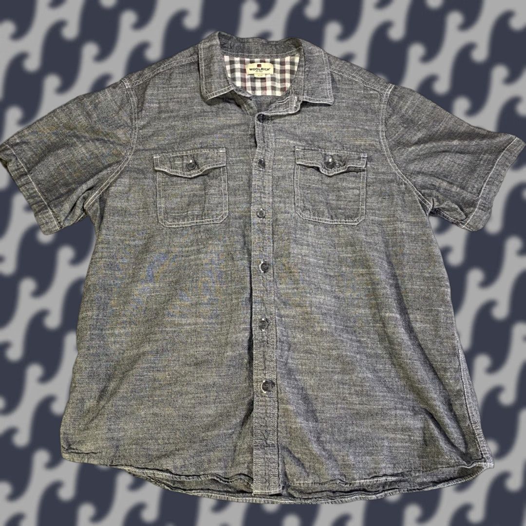 Vintage Woolrich Mens Button-Up Shirt XL Gray Short Sleeve Button-Down Collar Size US XL / EU 56 / 4 - 1 Thumbnail