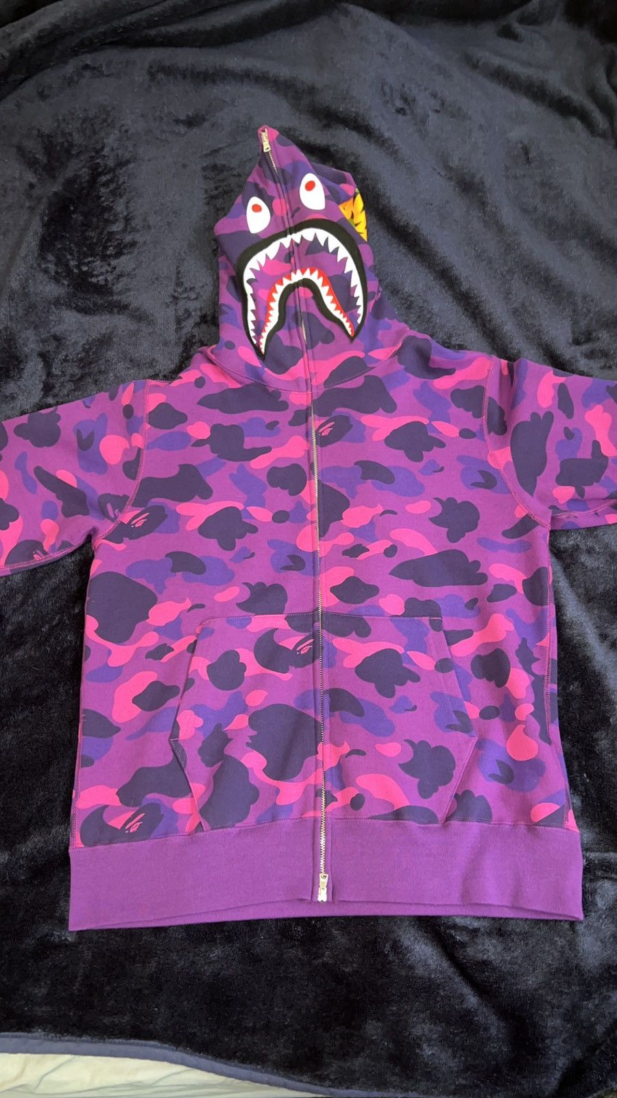 image of Bape Color Camo Shark Full Zip Hoodie in Purple, Men's (Size Large)