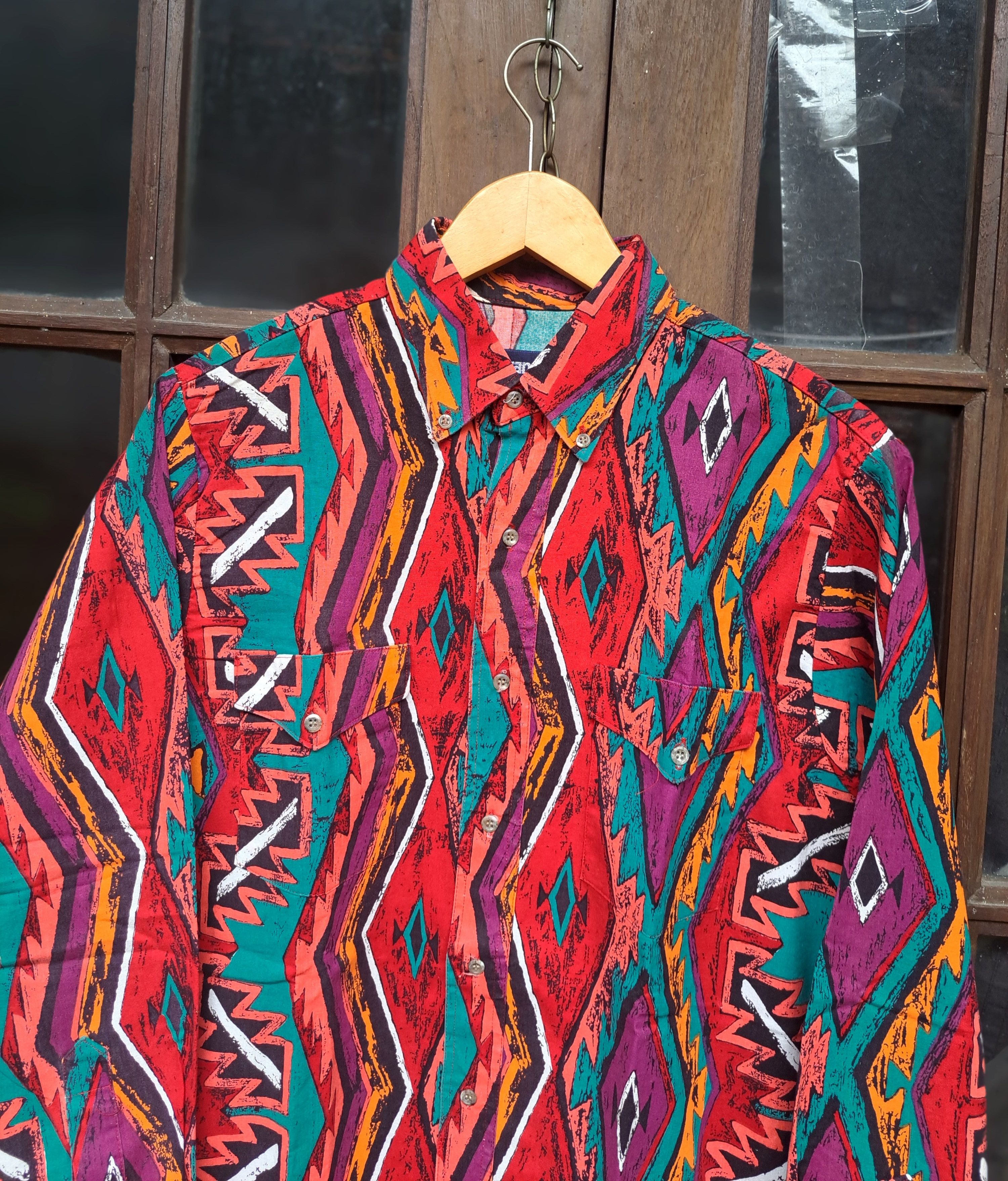 Wrangler Brushpopper Vintage Shirt Aztec Mens Medium