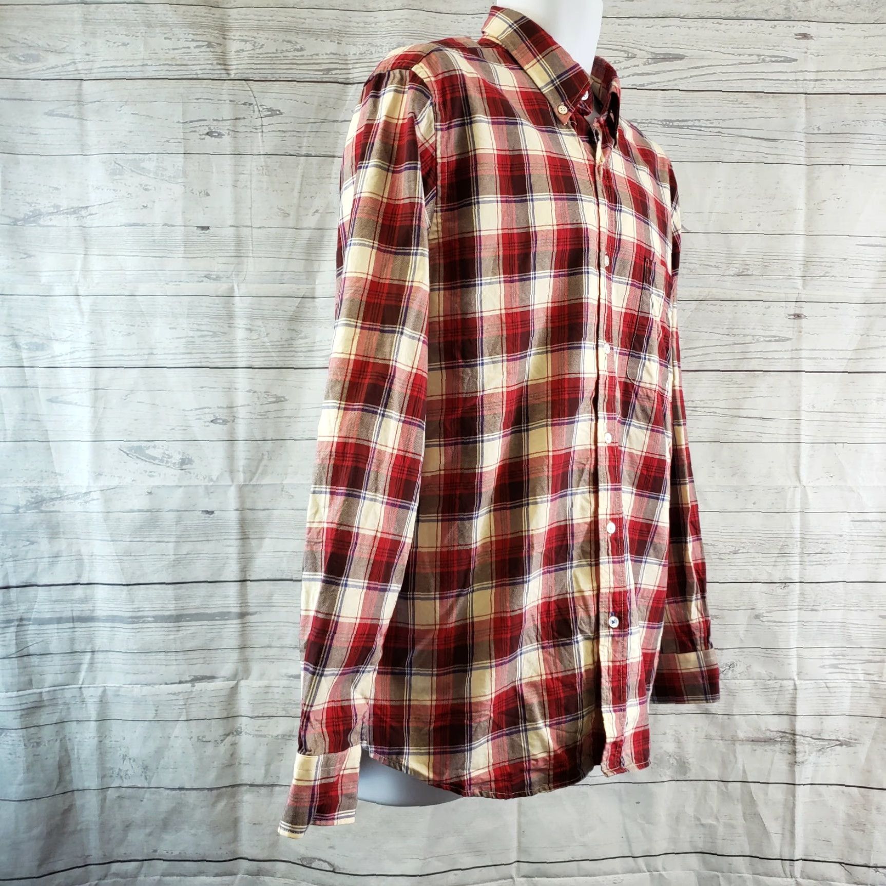 J.McLaughlin J McLaughlin Mens Trim Fit Shirt Sz Large Red Blue Plaid Long Sleeve Cotton Shirt N./a Size US L / EU 52-54 / 3 - 4 Thumbnail