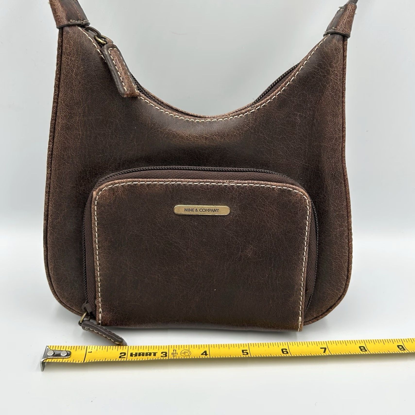 CO VINTAGE Nine & Co Shoulder Bag Small Brown Leather Women Womens Small Brown Solid Leather Bag Size ONE SIZE - 7 Thumbnail