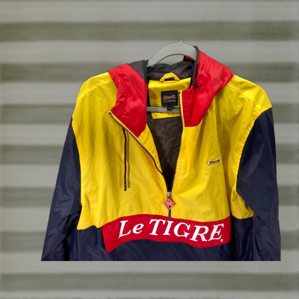 Logo 7 Le Tigre Windbreaker Jacket Mens L Multicolor Hooded 1/2 Zip Logo Long Sleeve Size US L / EU 52-54 / 3 - 1 Thumbnail
