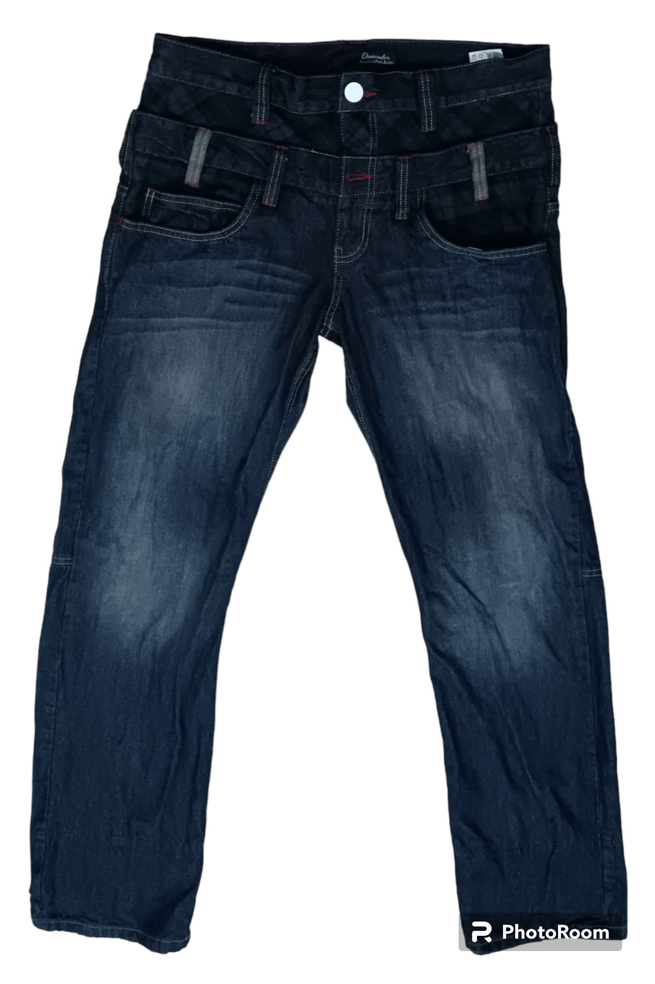 image of Avant Garde x Dominate Jakarta Dominate Double Waist Tartan Jeans in Blue Stone Wash (Size 34)