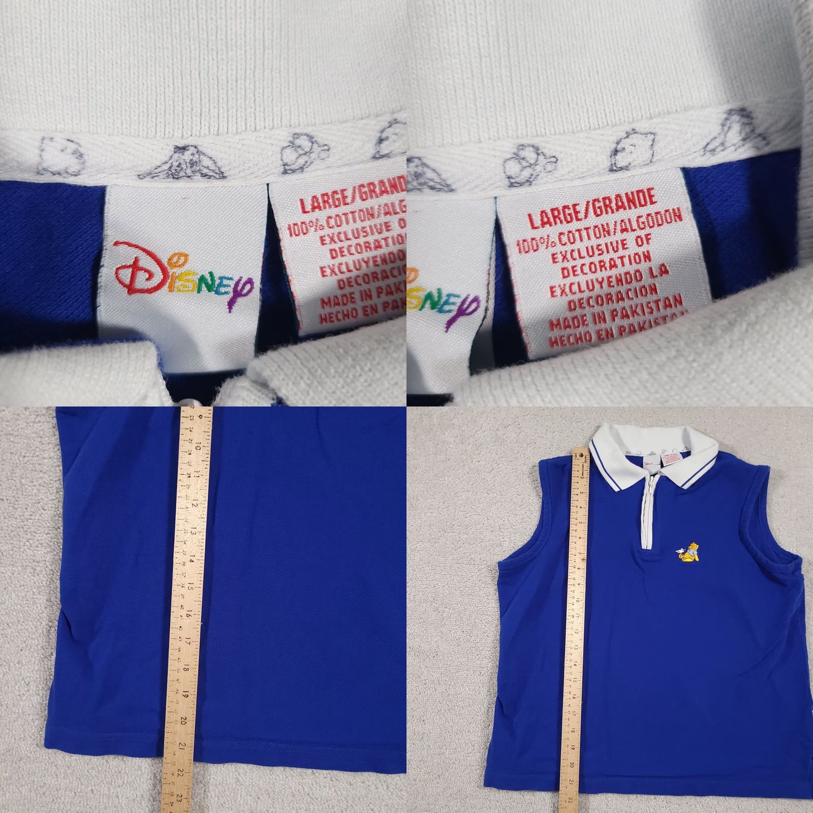 Disney VINTAGE Disney Polo Shirt Womens Large Blue White Sleeveless Winnie the Pooh Embroidered Size L / US 10 / IT 46 - 8 Thumbnail