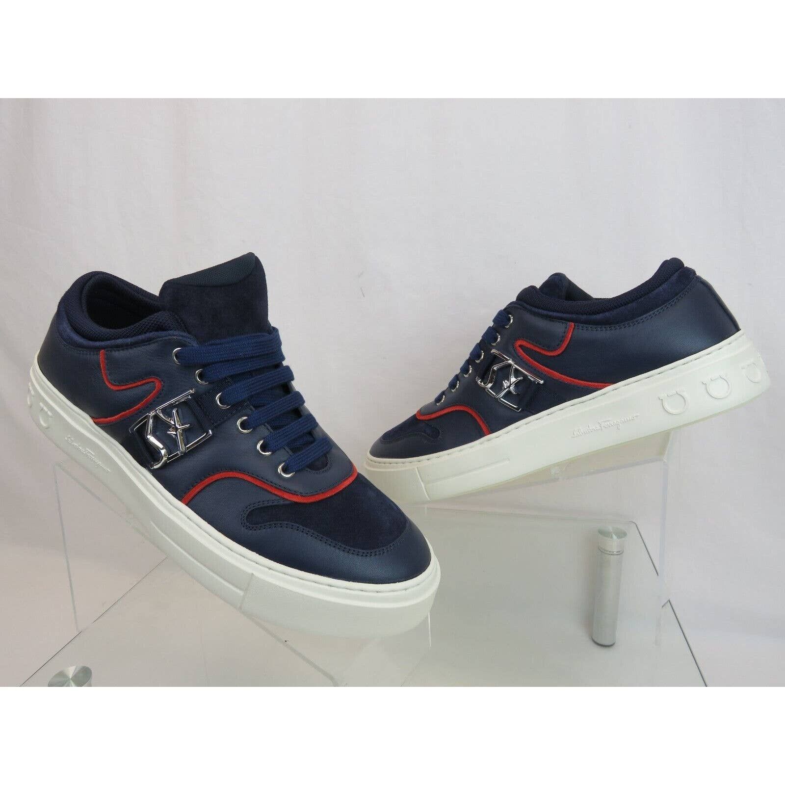 NORIS NAVY LEATHER RED SUEDE SF LOGO WHITE SNEAKERS 10 M